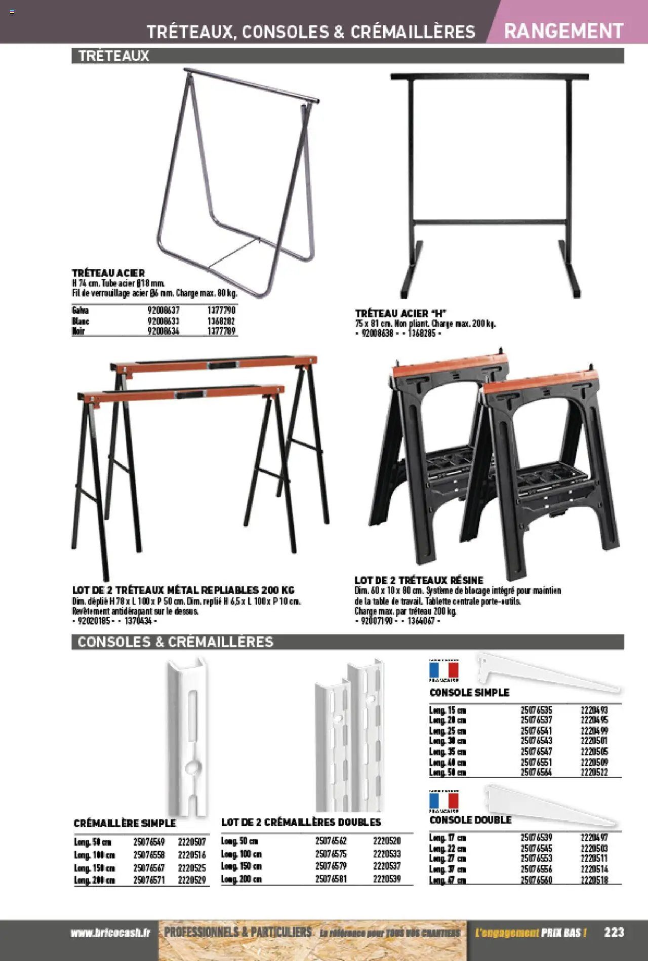 {H1} | Page: 223 | Produits: Tablette, Tréteau, Table