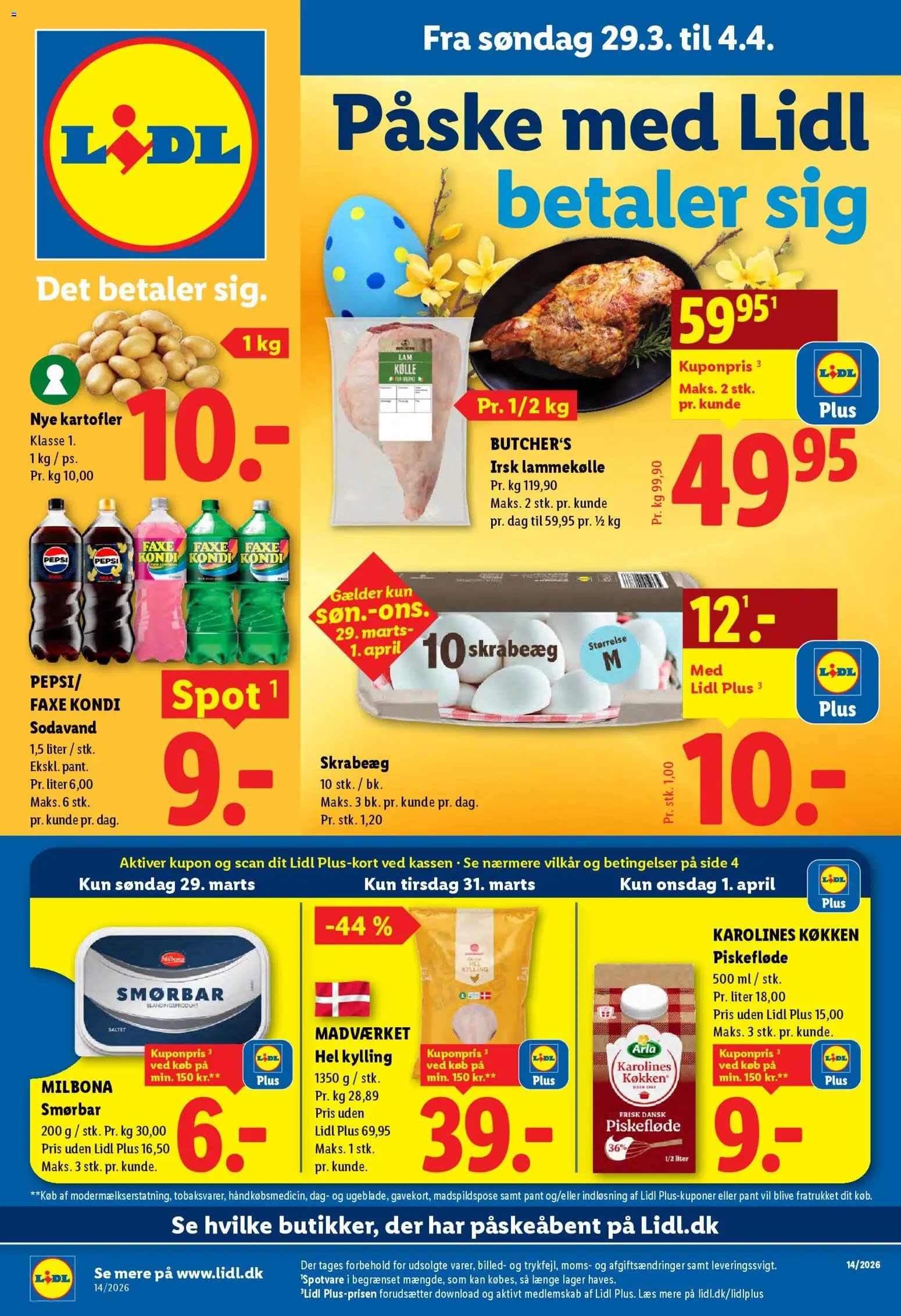 Lidl tilbudsavis – gyldig fra 29.03.2026 | Side: 1 | Produkter: Kartofler, Lammekølle, Sodavand, Pepsi