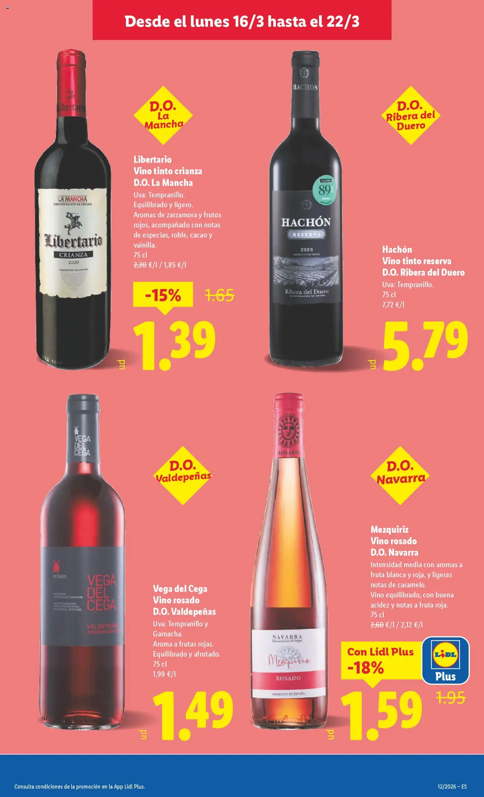 Lidl folleto │ válido desde el 16.03.2026 | Página: 19 | Productos: Vino rosado, Vino, Φρυγανιές σικάλεως