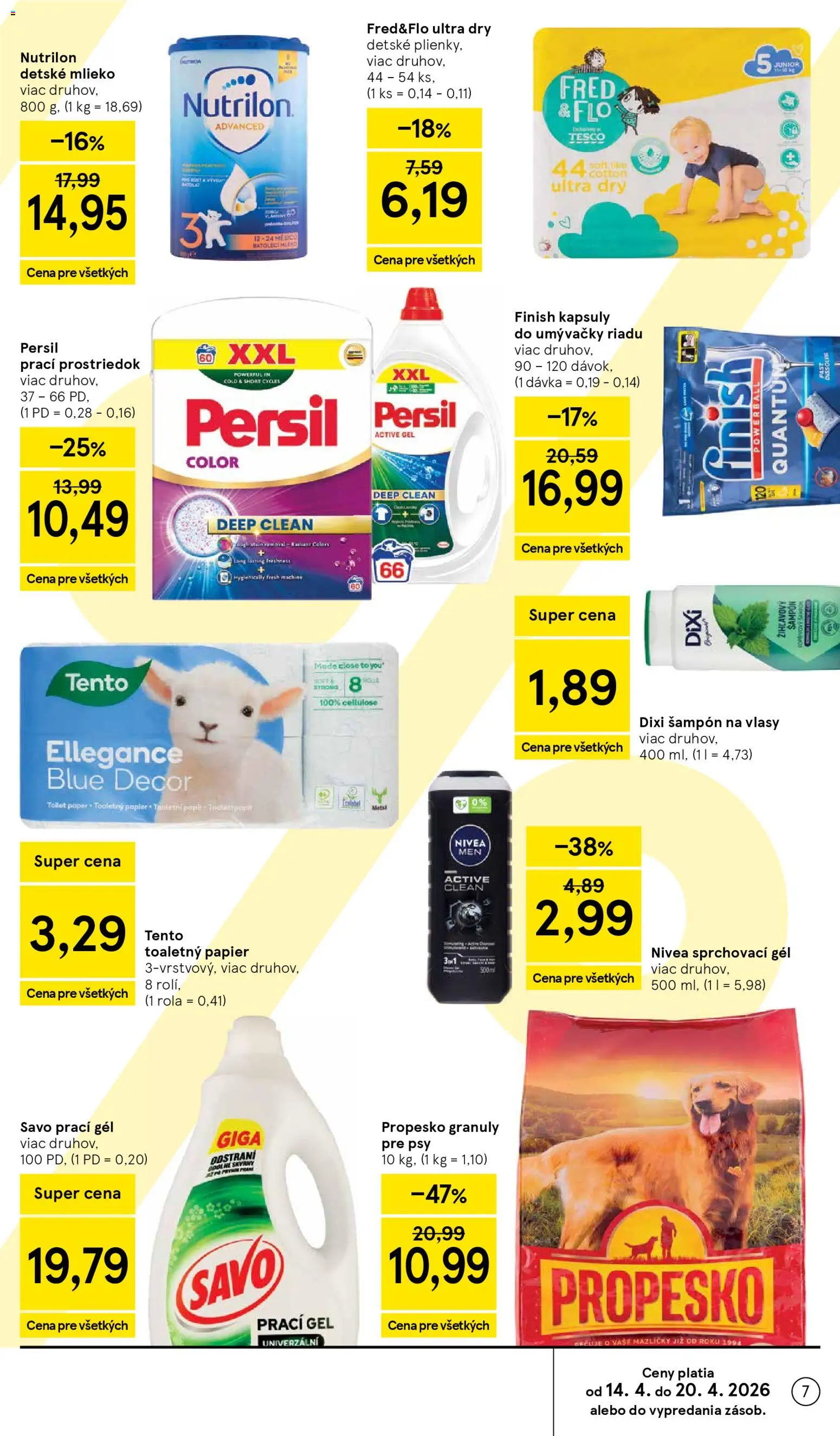 Nové Tesco akcie – leták je platný od 15.04.2026 | Strana: 7 | Produkty: Mlieko, Nivea, Persil, Kapsuly do umývačky riadu