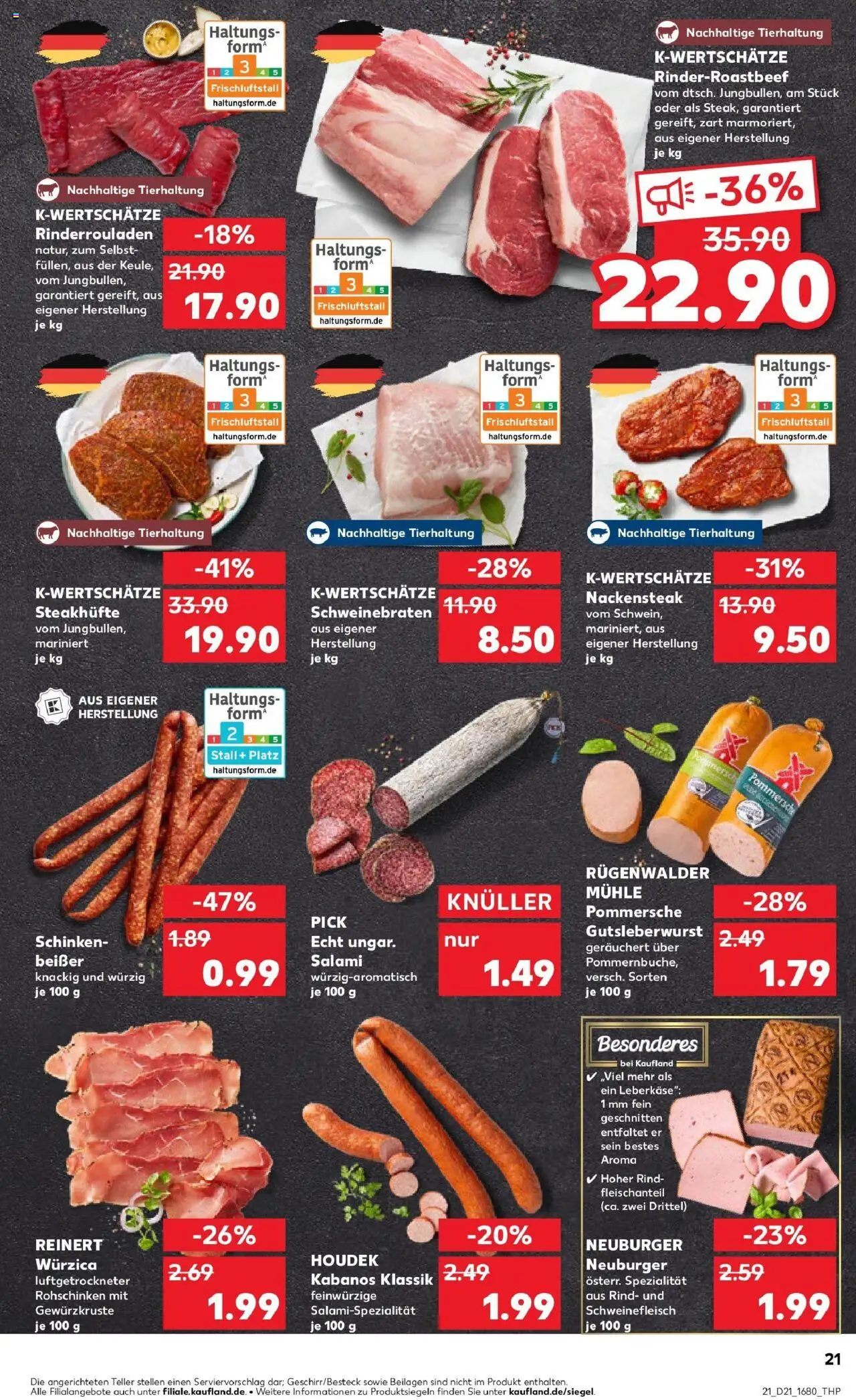 Kaufland prospekt Rheinfelden (Baden)	 - gültig ab dem 22.05.2025 | Seite: 21 | Produkte: Salami, Schinken, Steak, Leberkase
