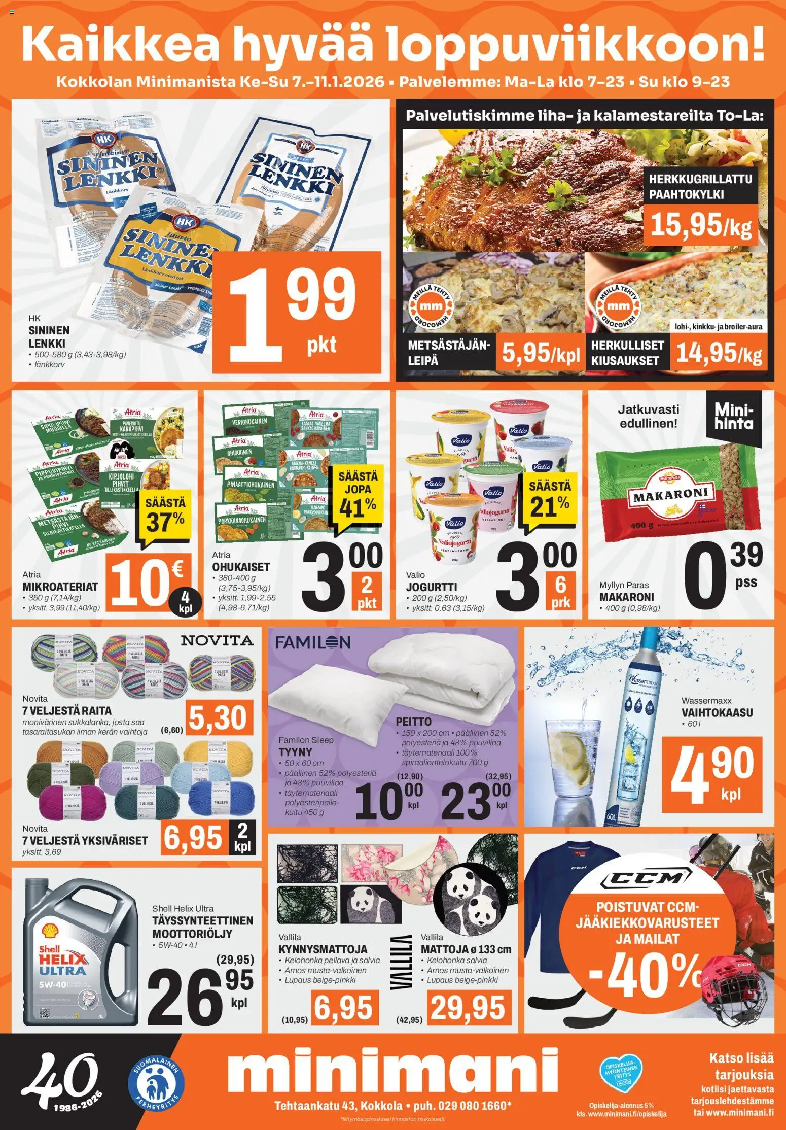 Minimani Tarjoukset - Kokkola – voimassa 07.01.2026 alkaen | Sivu: 1 | Tuotteet: Vadelma, Tyyny, Leipä, Pihvi