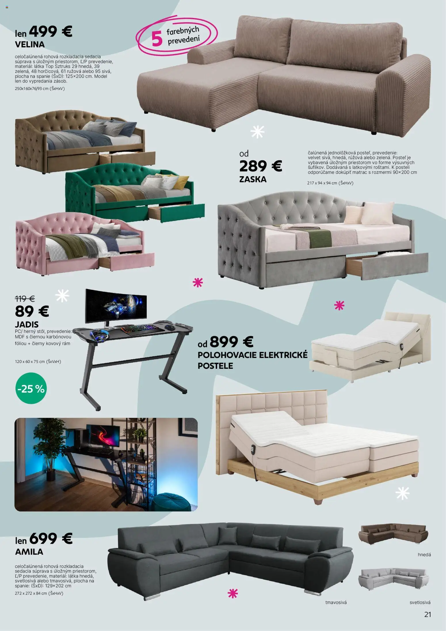 Nové Kondela akcie – leták je platný od 17.11.2025 | Strana: 21 | Produkty: Matrac, Sedacia súprava, Posteľ, Postele