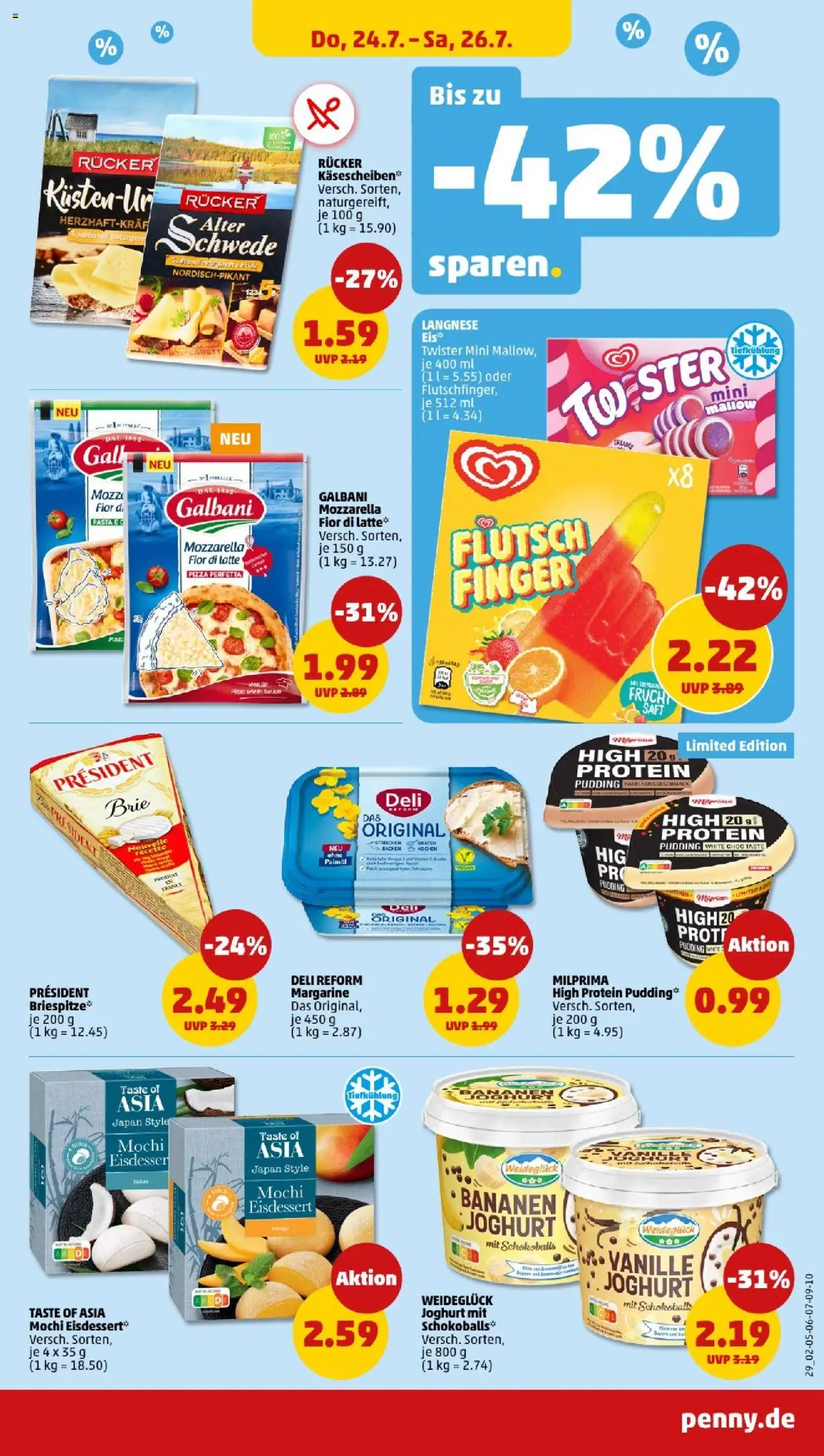 Penny - Saarland  - gültig ab dem 21.07.2025 | Seite: 29 | Produkte: High protein pudding, Mozzarella, Bananen, Mochi