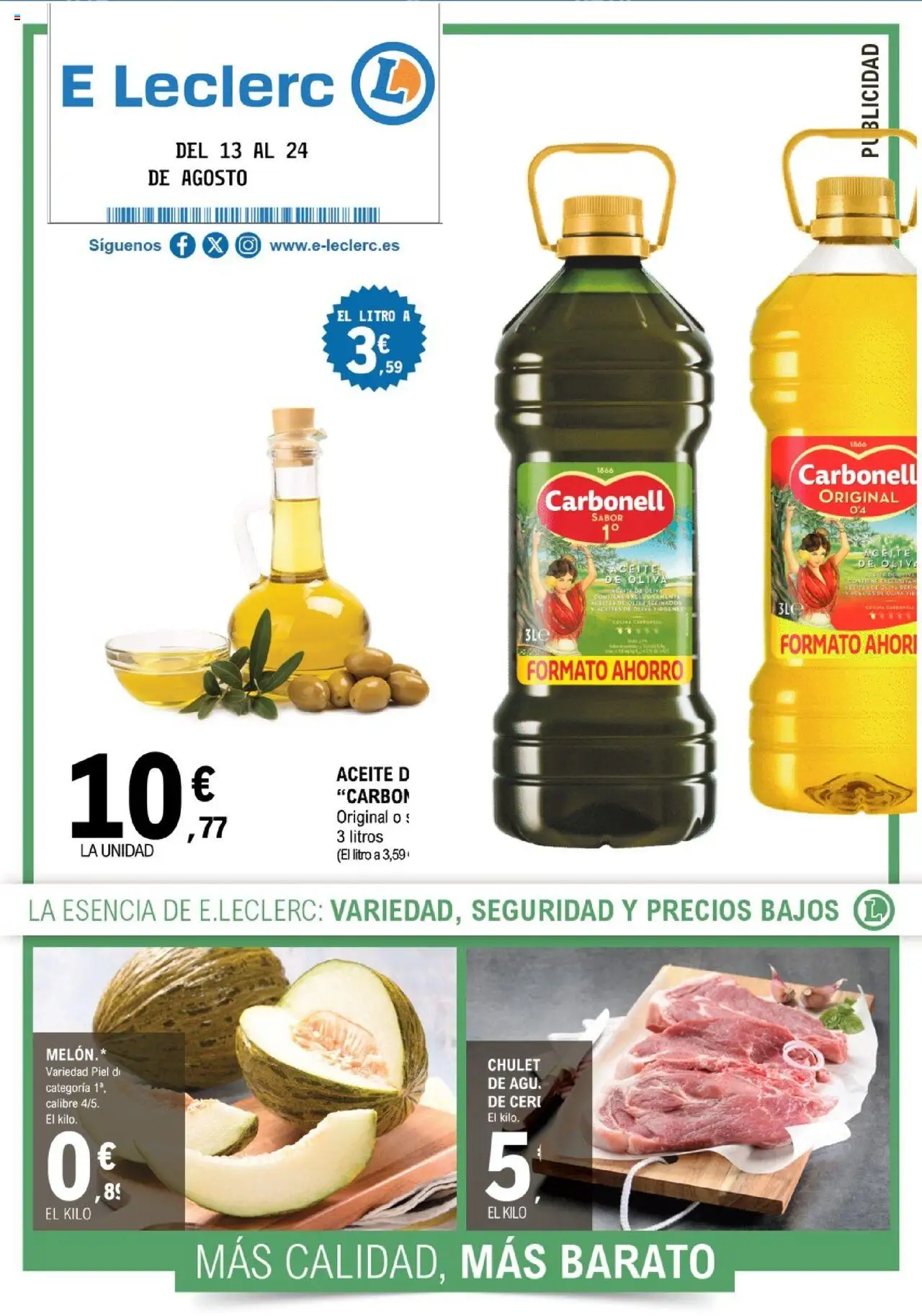 E.Leclerc folleto │ válido desde el 13.08.2025 | Página: 1 | Productos: Φορτιστής, Aceite, Aceite de oliva, Cocina