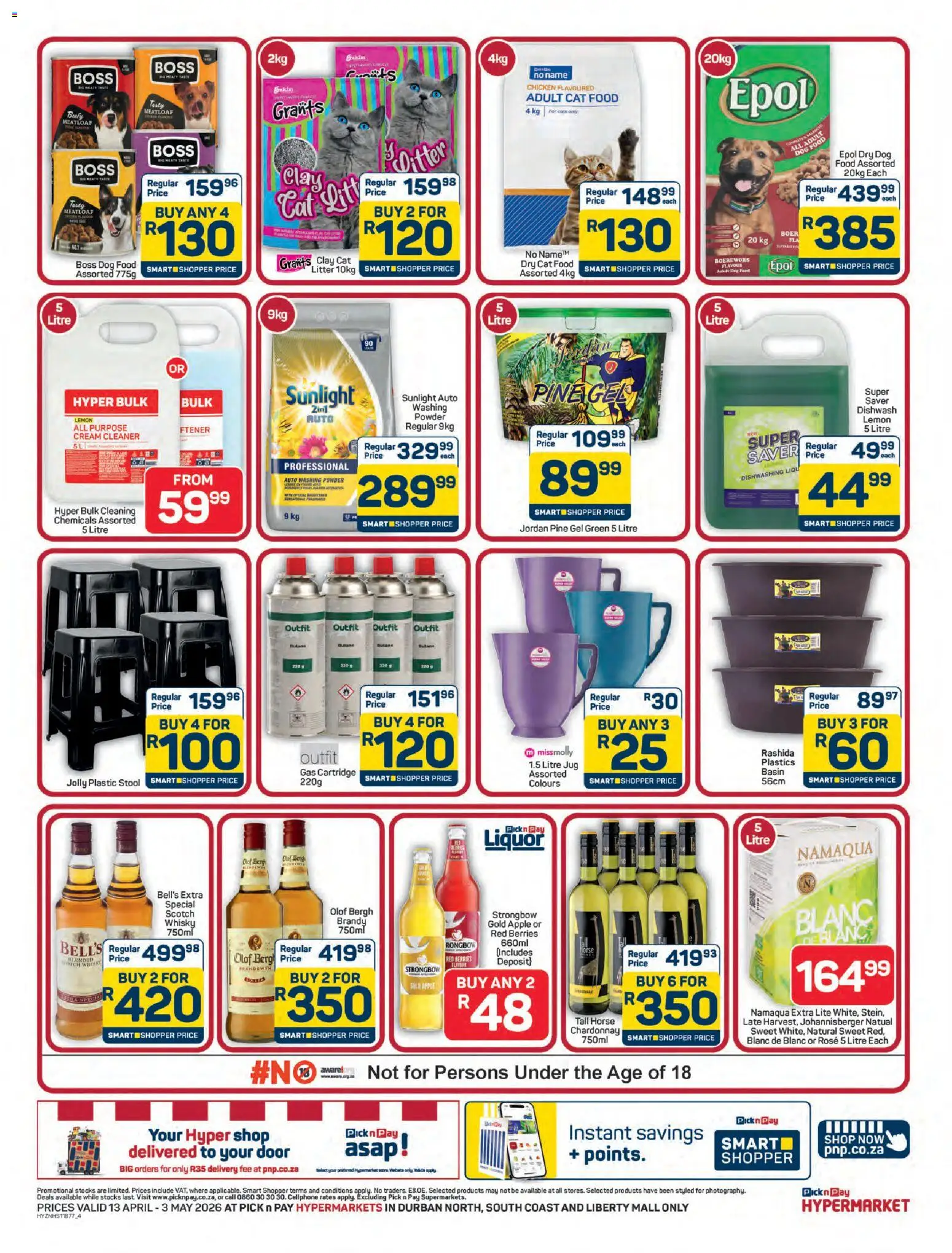 New Pick n Pay catalogue – valid from 13.04.2026 | Page: 4 | Products: Brandy, Basin, Washing powder, Clay