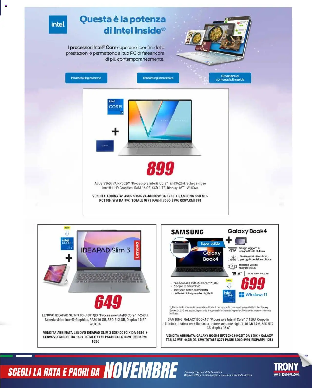 Volantino Trony del 21.08.2025 | Pagina: 39 | Prodotti: Samsung Galaxy, Tablet, Video, Alluminio
