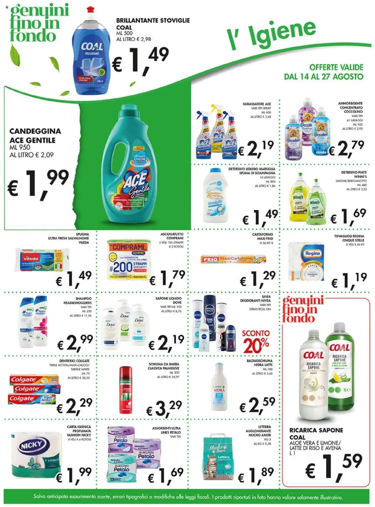 Volantino Coal del 14.08.2025 | Pagina: 14 | Prodotti: Spugna, Carta igienica, Bagnoschiuma, Aloe vera