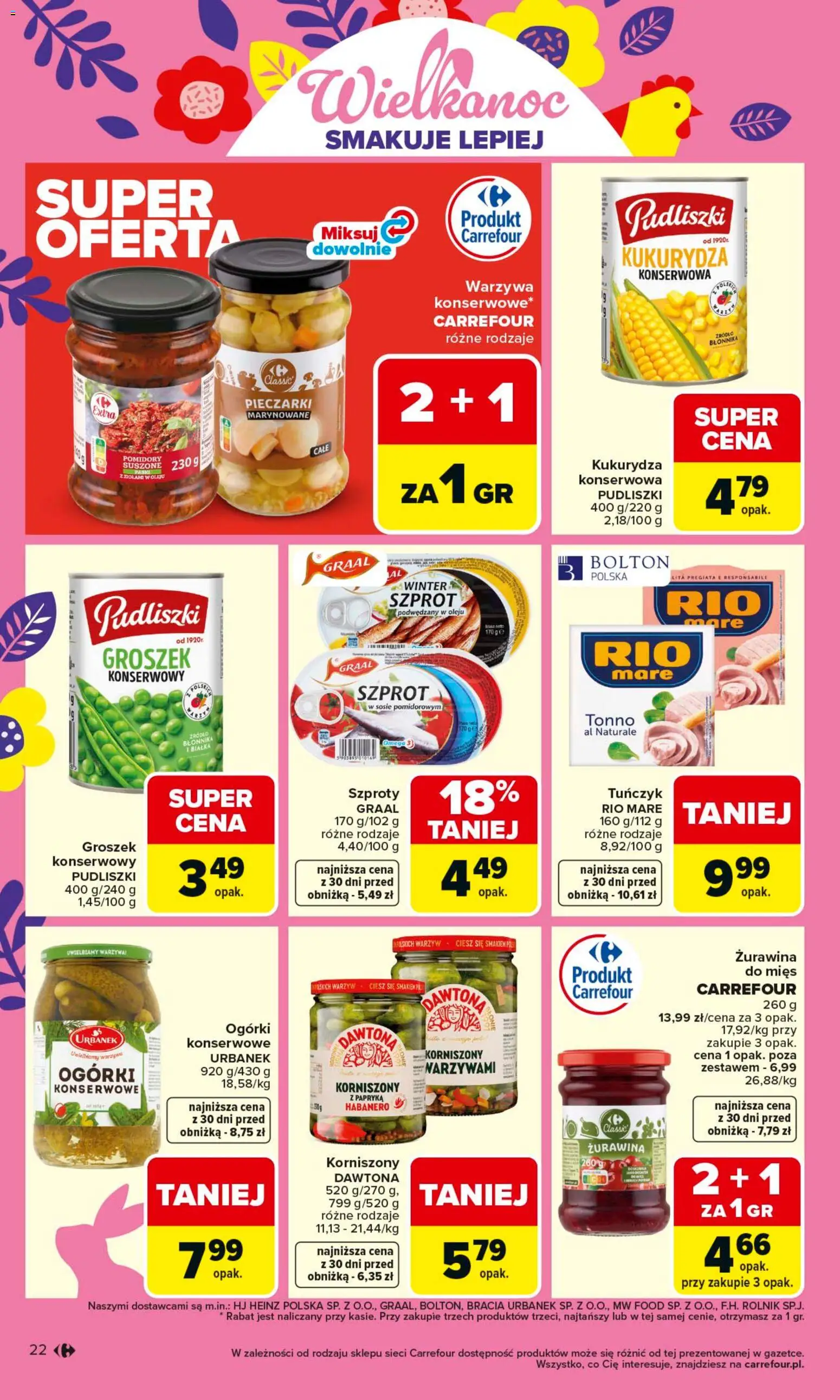 Carrefour gazetka od 16.03.2026 | Strona: 24 | Produkty: Groszek, Pieczarki, Papryka, Groszek konserwowy