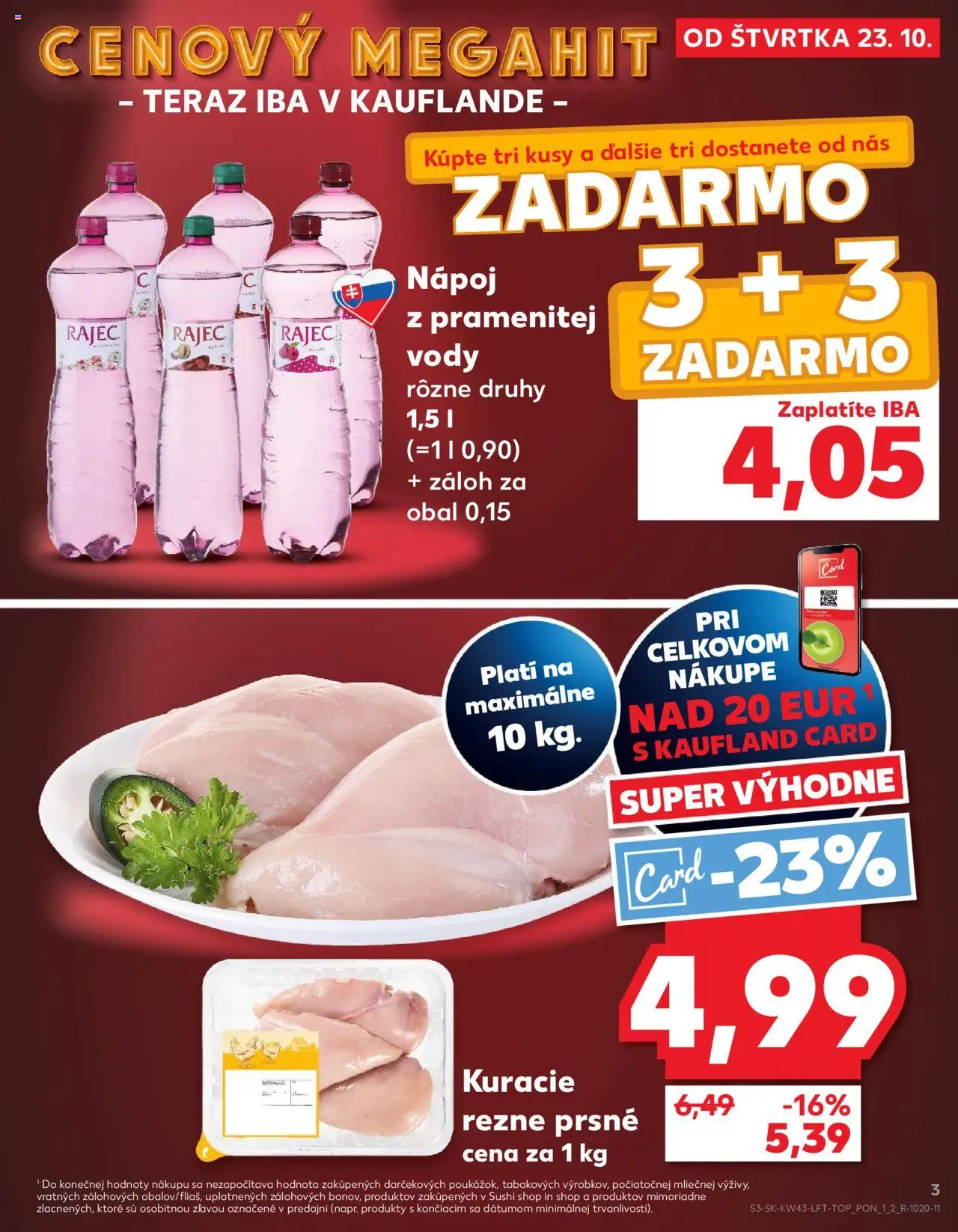 Nové Kaufland akcie – leták je platný od 23.10.2025 | Strana: 3 | Produkty: Rajec, Kuracie rezne, Sushi