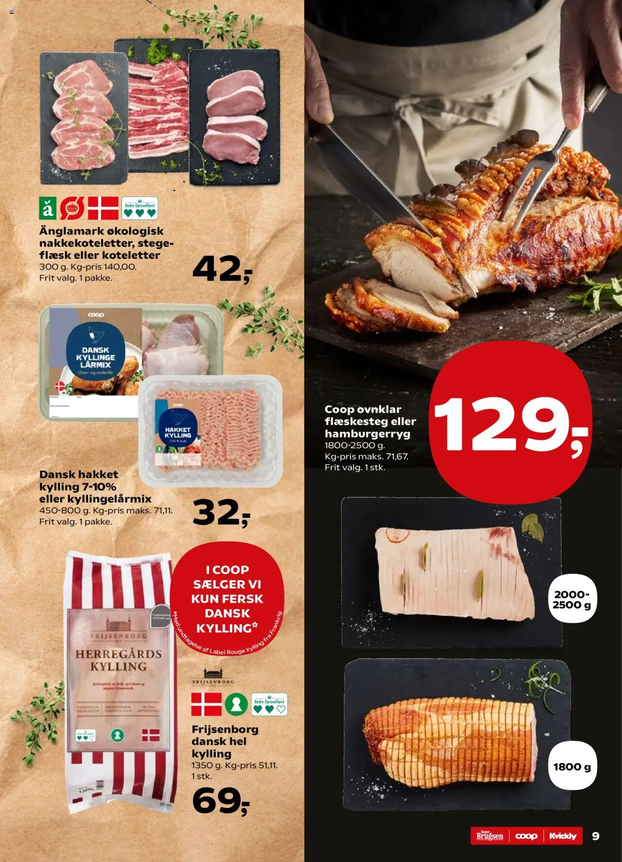 Kvickly tilbudsavis – gyldig fra 19.09.2025 | Side: 9 | Produkter: Koteletter, Flæskesteg, Hamburgerryg