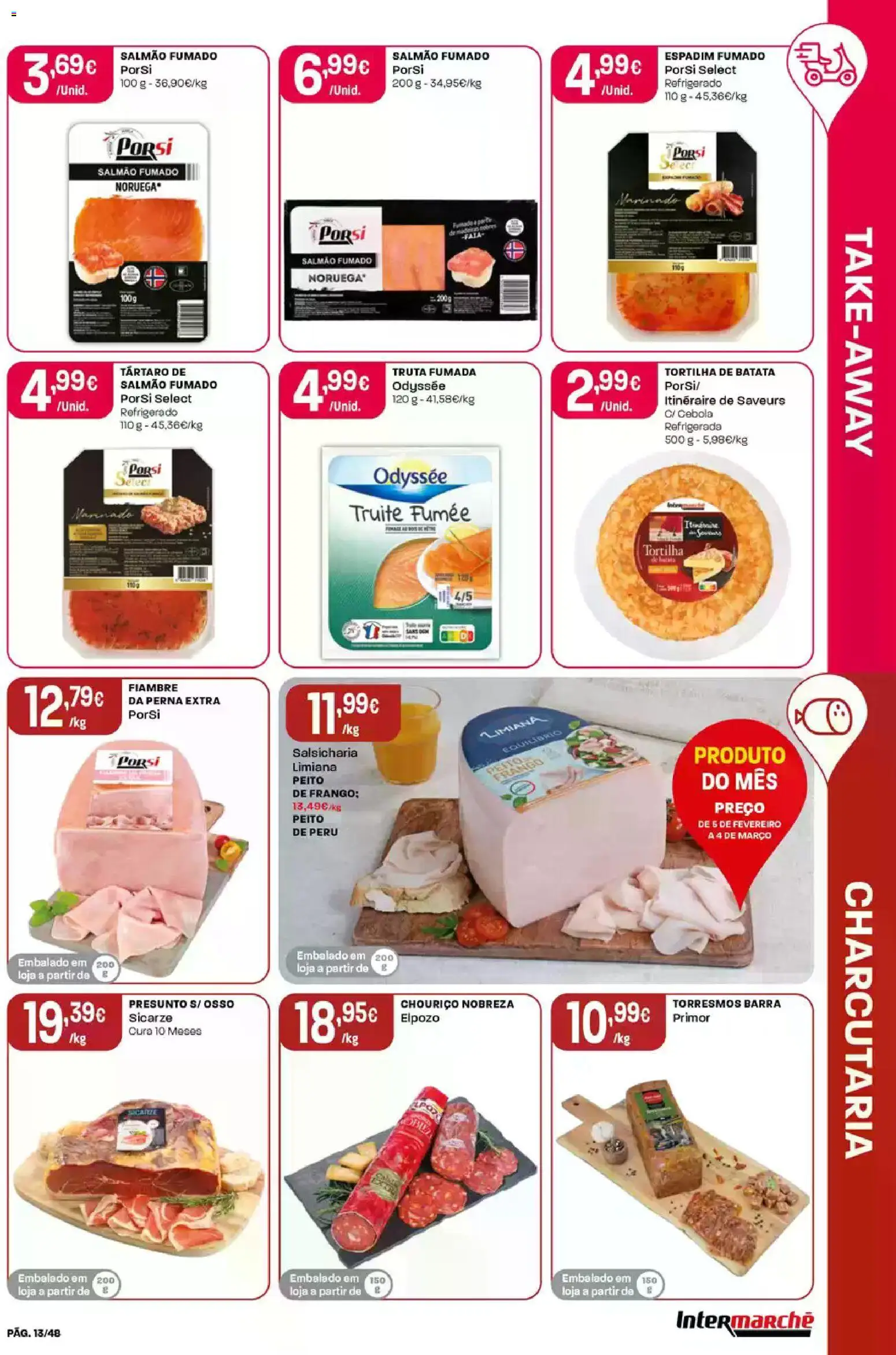 Intermarché folheto │ válido de 19.02.2026 | Página: 13 | Produtos: Frango, Peru, Salmão, Chouriço