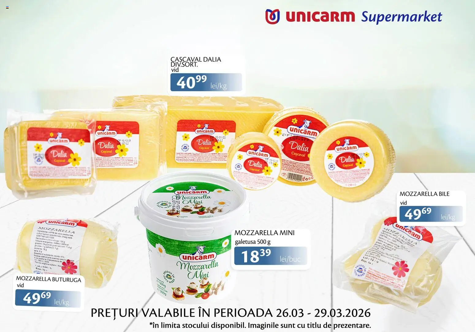 Noul catalog Unicarm – valabil de la 26.03.2026 | Pagină: 6 | Produse: Cașcaval, Mozzarella, Rom
