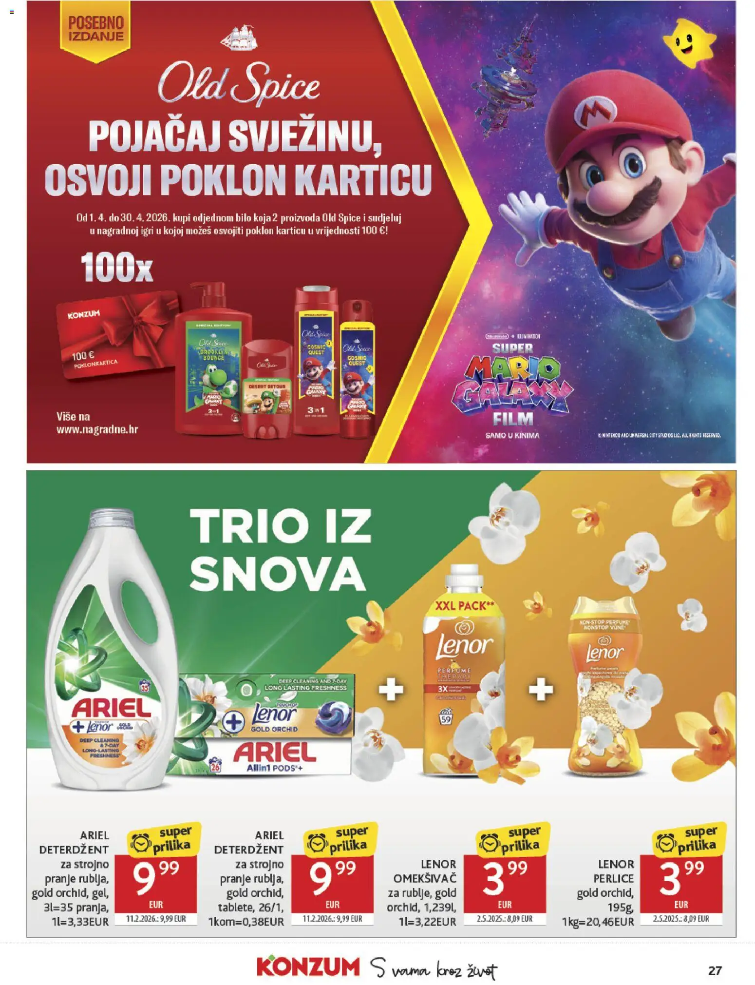 Konzum HR akciós ujság - amely érvényes a következő dátumtól: 01.04.2026 | Oldal: 27 | Termékek: Ariel, Old spice