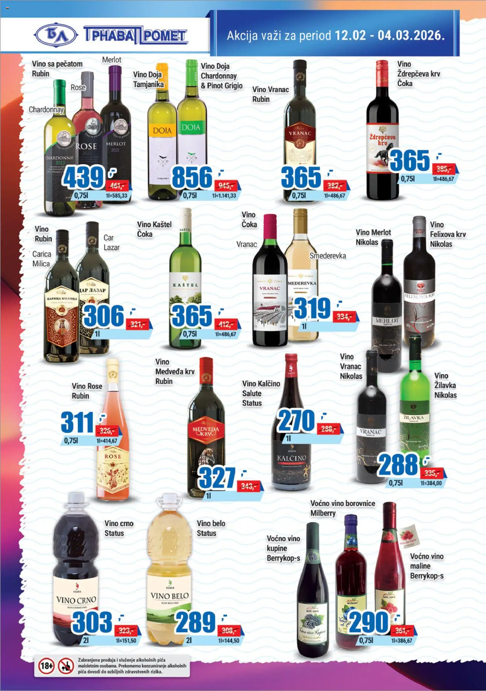 Trnava Promet katalog - važi od 12.02.2026 | Strana: 14 | Proizvode: Chardonnay, Vranac, Pica, Vino