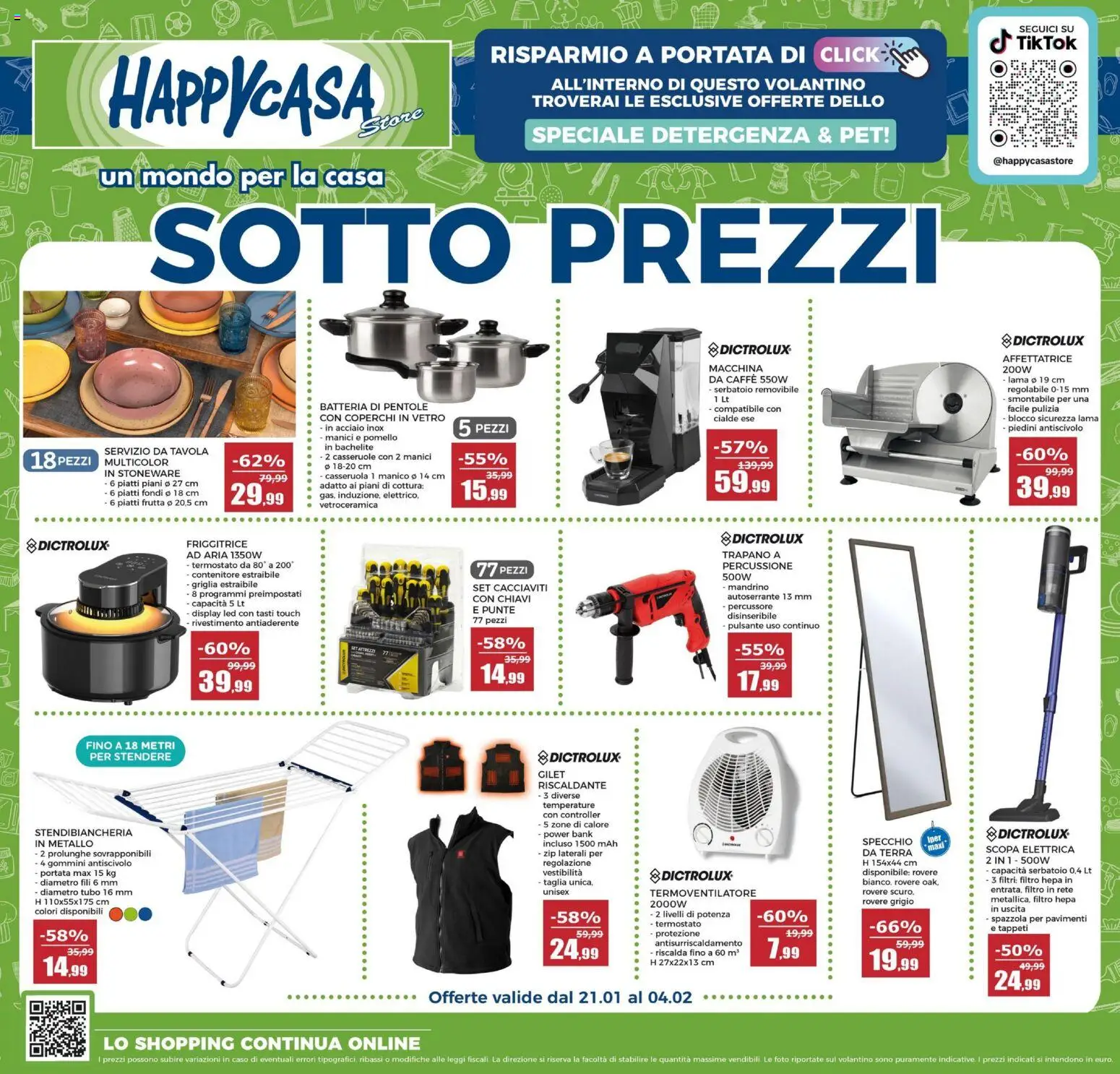 Volantino Happy Casa del 21.01.2026 | Pagina: 1 | Prodotti: Frutta, Tubo, Scopa, Contenitore