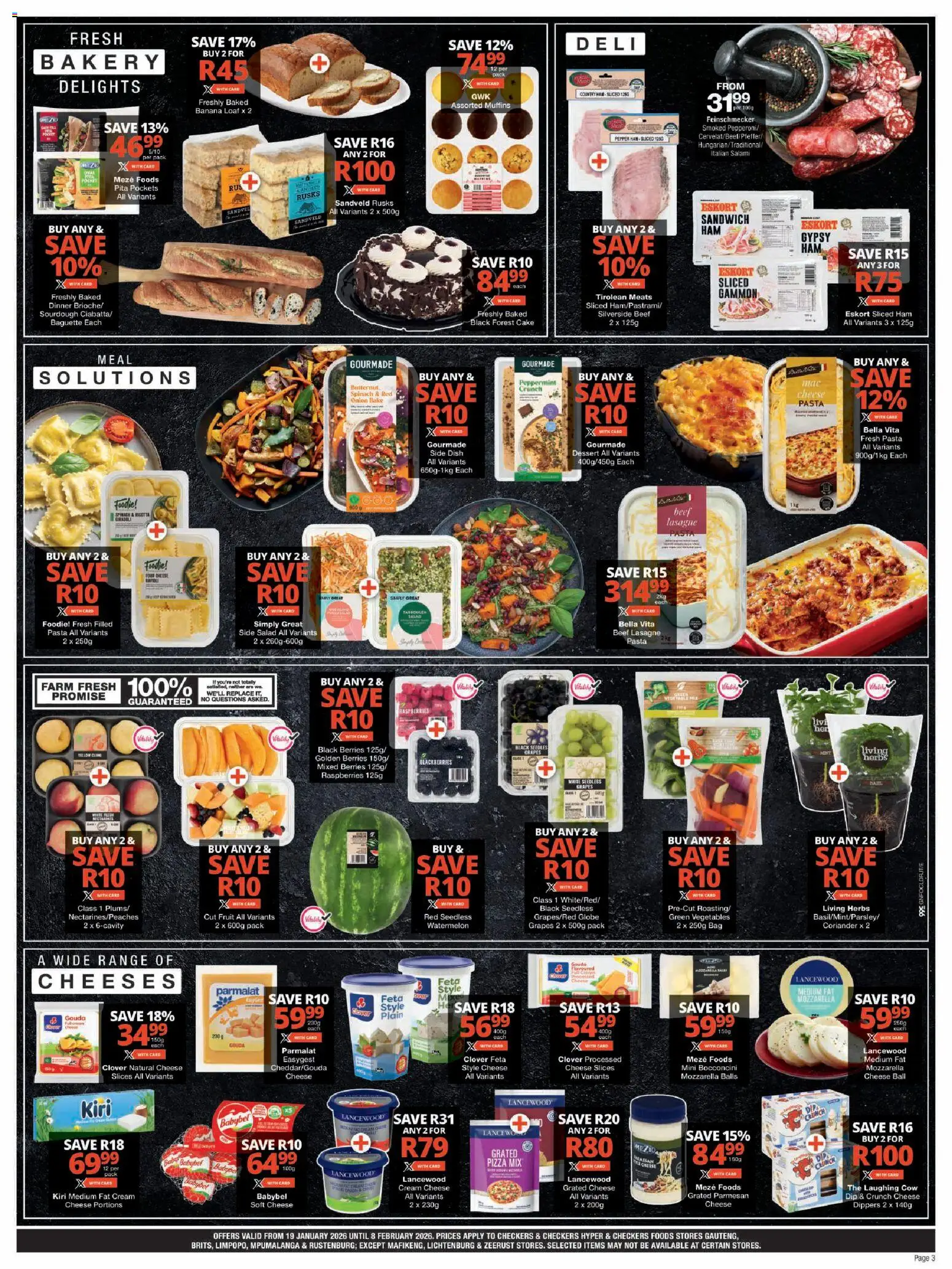 New Checkers catalogue – valid from 19.01.2026 | Page: 3 | Products: Cheese, Ham, Cream, Salad