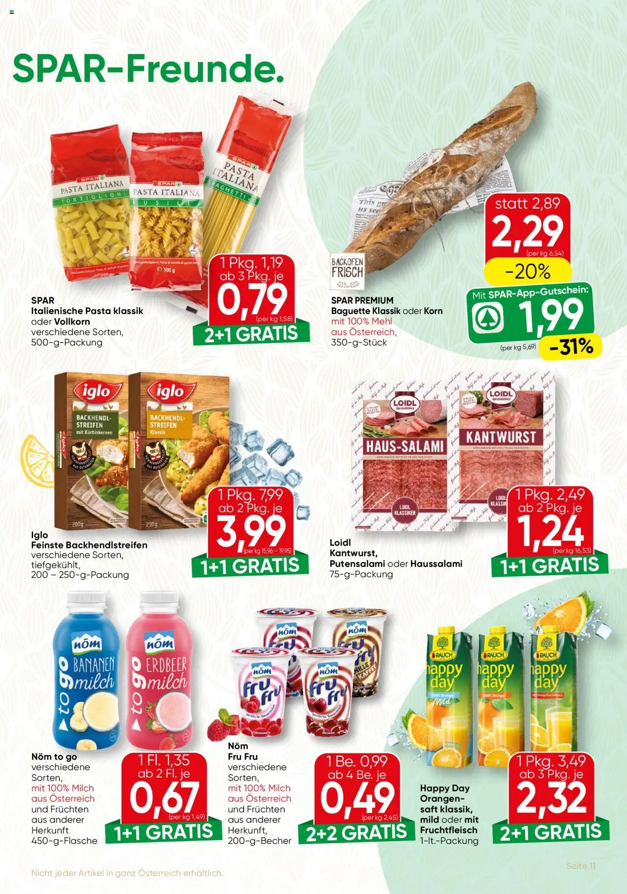 SPAR Gourmet Flugblatt gültig ab 14.08.2025 | Seite: 11 | Produkte: Himbeere, Jääkaappipakastin, Saft, Bananen