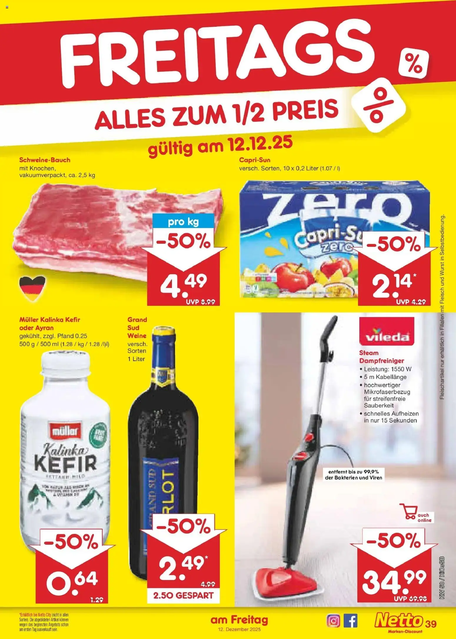 Netto Marken-Discount - Netto: Wochenangebote – gültig ab 08.12.2025 | Seite: 47 | Produkte: Kefir, Schweinebauch, Wurst, Fleisch