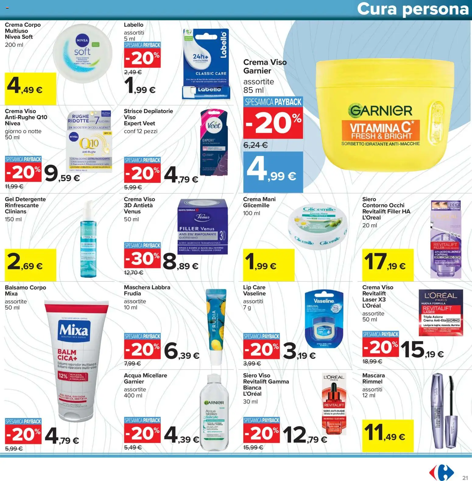 Volantino Carrefour del 15.01.2026 | Pagina: 21 | Prodotti: Mascara, Balsamo, Acqua micellare, Acqua