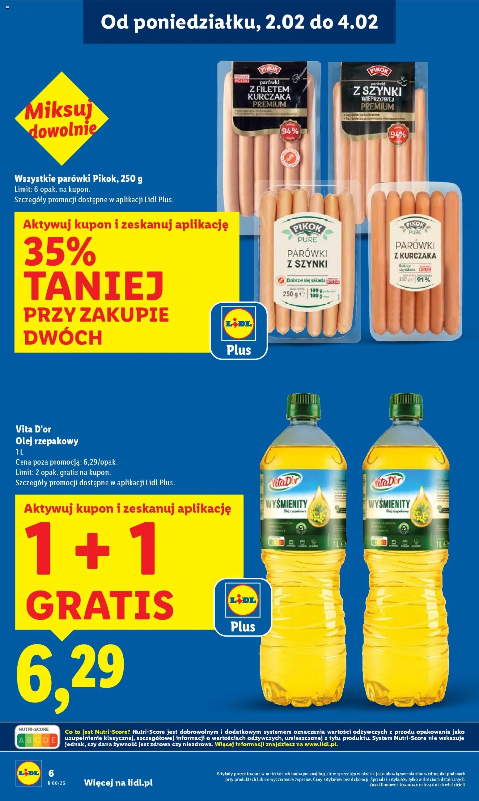 Lidl Gazetka od 02.02.2026 | Strona: 6 | Produkty: Olej rzepakowy, Parówki z szynki, Parówki, Olej