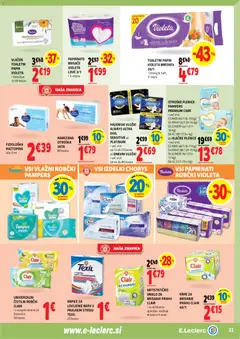 E.leclerc katalog akcije – veljaven od 04.03.2026 | Stran: 31 | Izdelki: Higienski vložki, Plenice, Robčki, Breskev