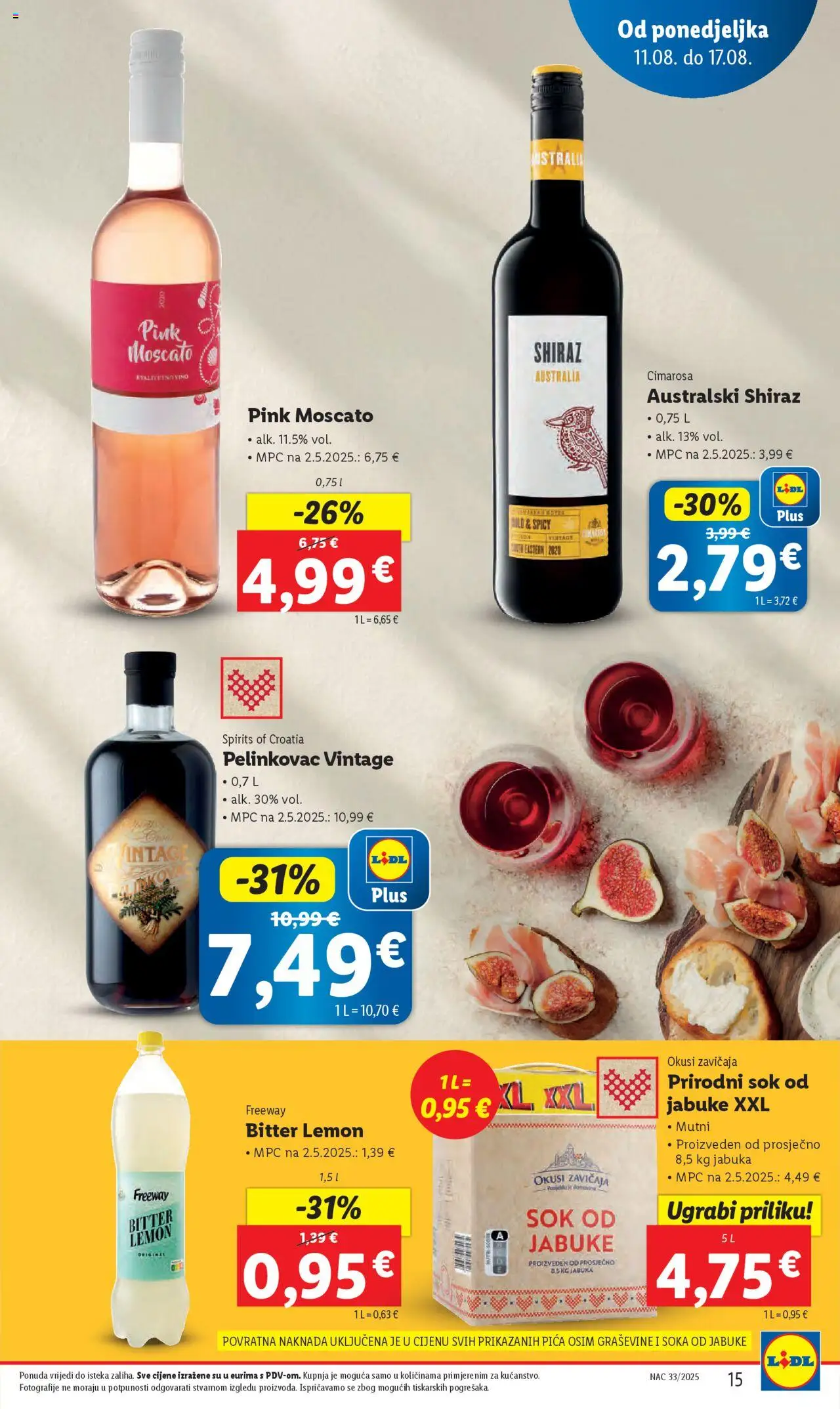 Lidl katalog | vrijedi od 11.08.2025 | Stranica: 15 | Proizvodi: Pelinkovac, Sok, Jabuke, Jabuka