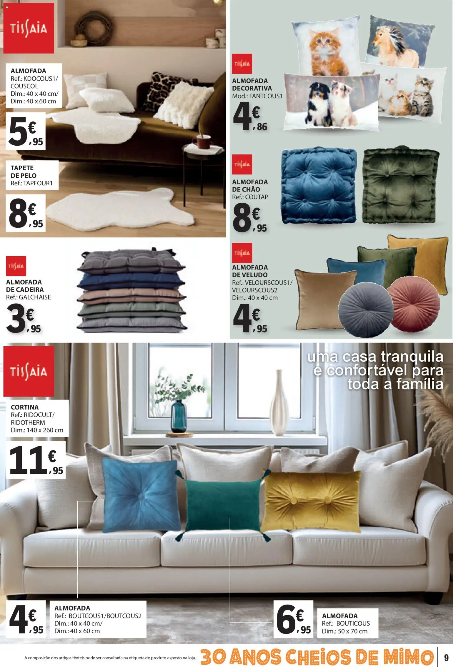 E.Leclerc Têxtil Lar e Limpeza │ válido de 30.12.2025 | Página: 9 | Produtos: Almofada, Cadeira, Tapete, Cortina