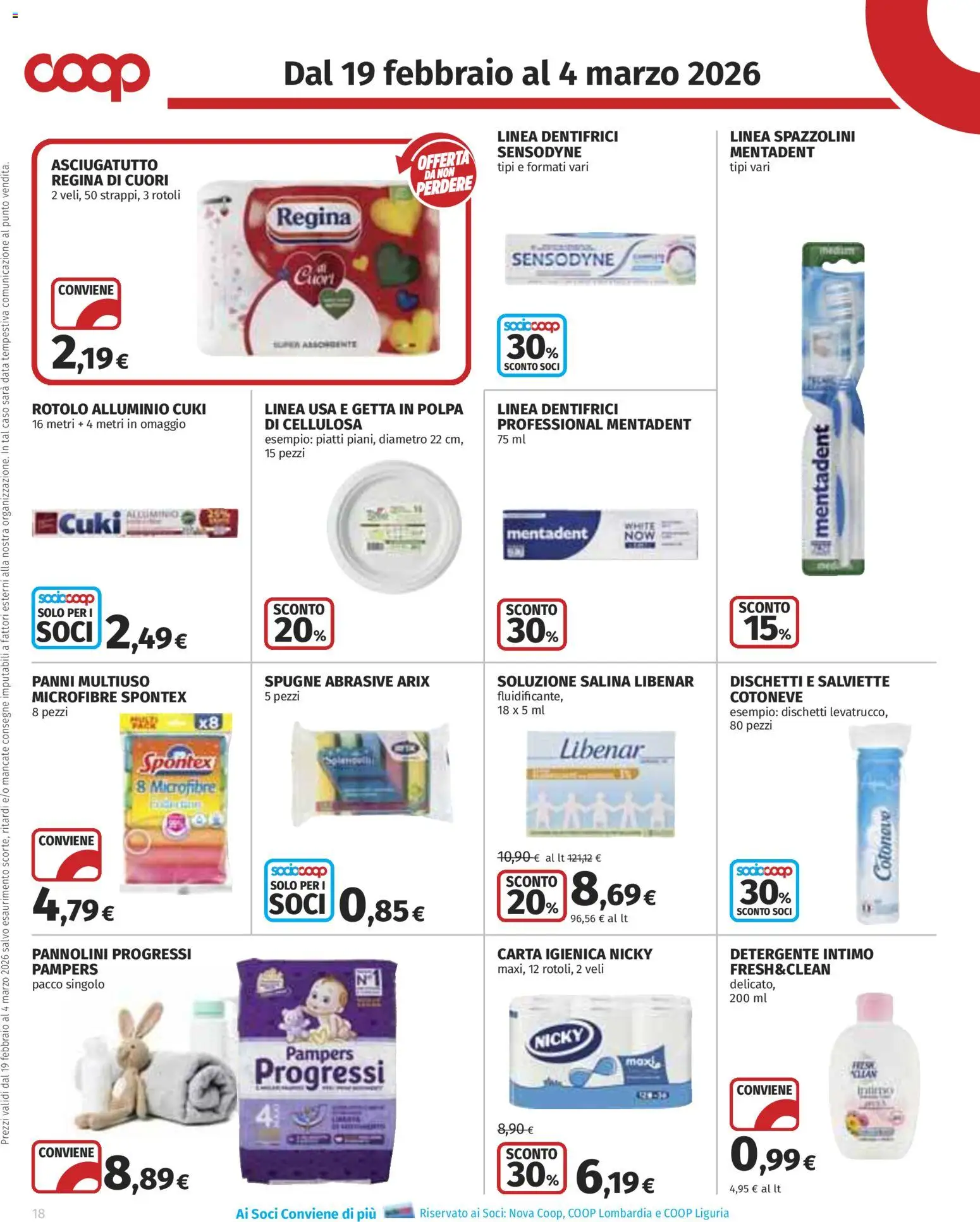Volantino COOP del 19.02.2026 | Pagina: 18 | Prodotti: Pannolini, Detergente intimo, Detergente, Intimo
