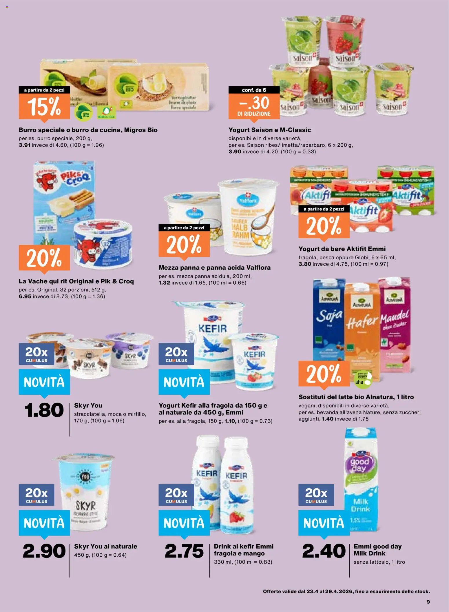 Migros aktionen IT – gültig ab 23.04.2026 | Seite: 9 | Produkte: Kefir, Butter, Mango, Zucker