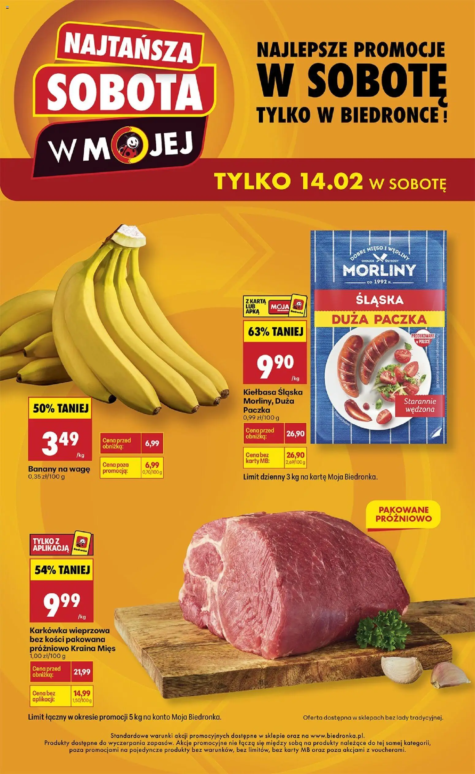 Biedronka gazetka - Najtańsza sobota od 14.02.2026 | Strona: 1 | Produkty: Karkówka, Karkówka wieprzowa, Kraina mięs, Wędliny