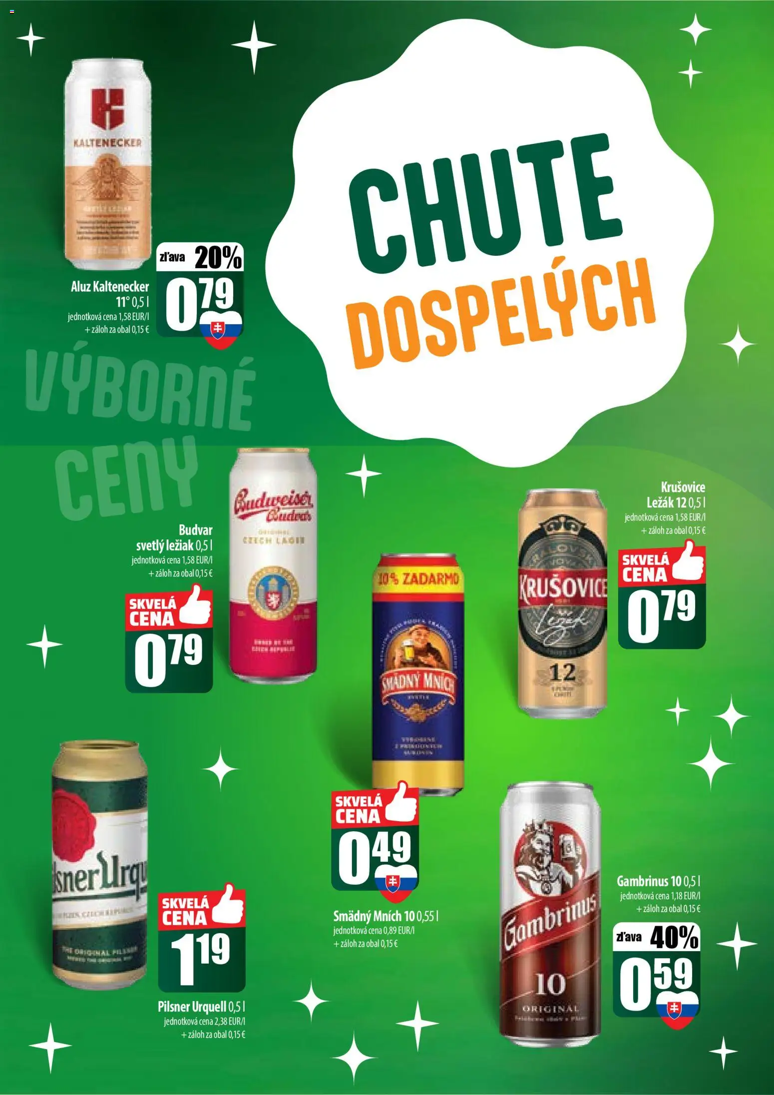 Nové COOP Jednota akcie – leták je platný od 11.12.2025 | Strana: 50 | Produkty: Pilsner Urquell, Krušovice, Budvar, Smädný Mních