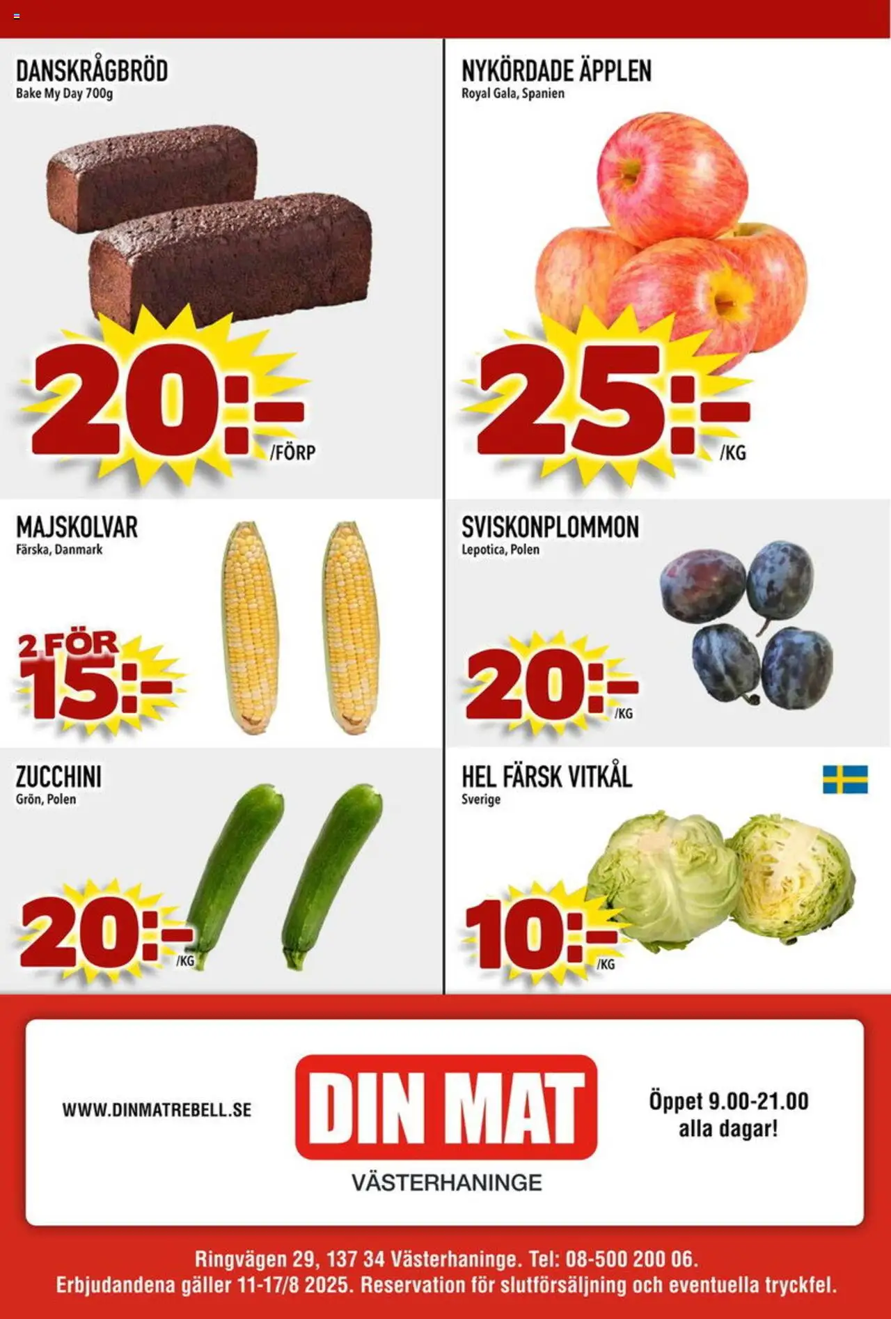 Din Mat reklamblad aktuell från 11.08.2025 | Sida: 8 | Produkter: Galler, Vitkål, Äpplen, Zucchini