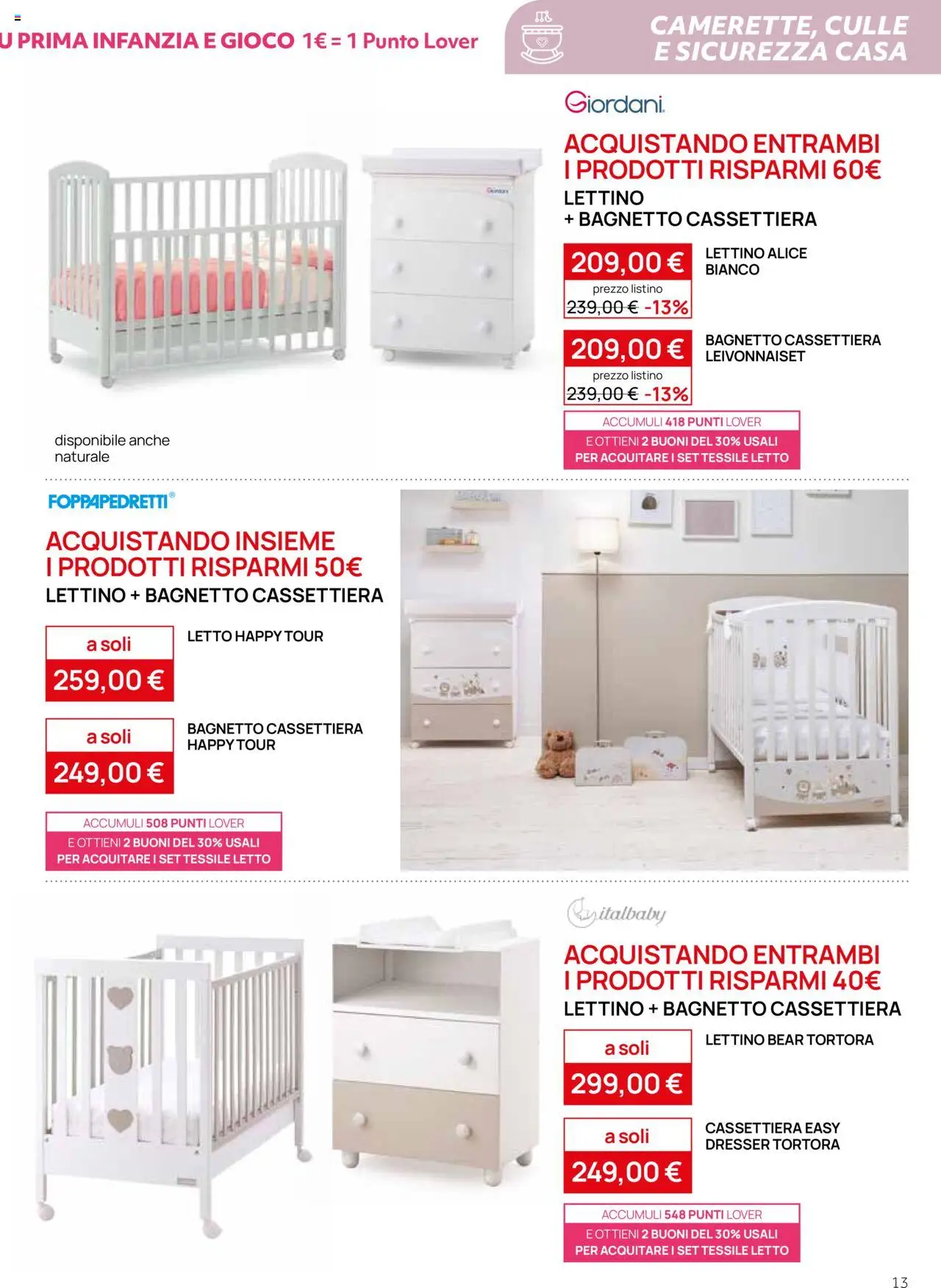Volantino Prenatal del 09.10.2025 | Pagina: 13 | Prodotti: Lettino, Bagnetto, Gioco, Letto