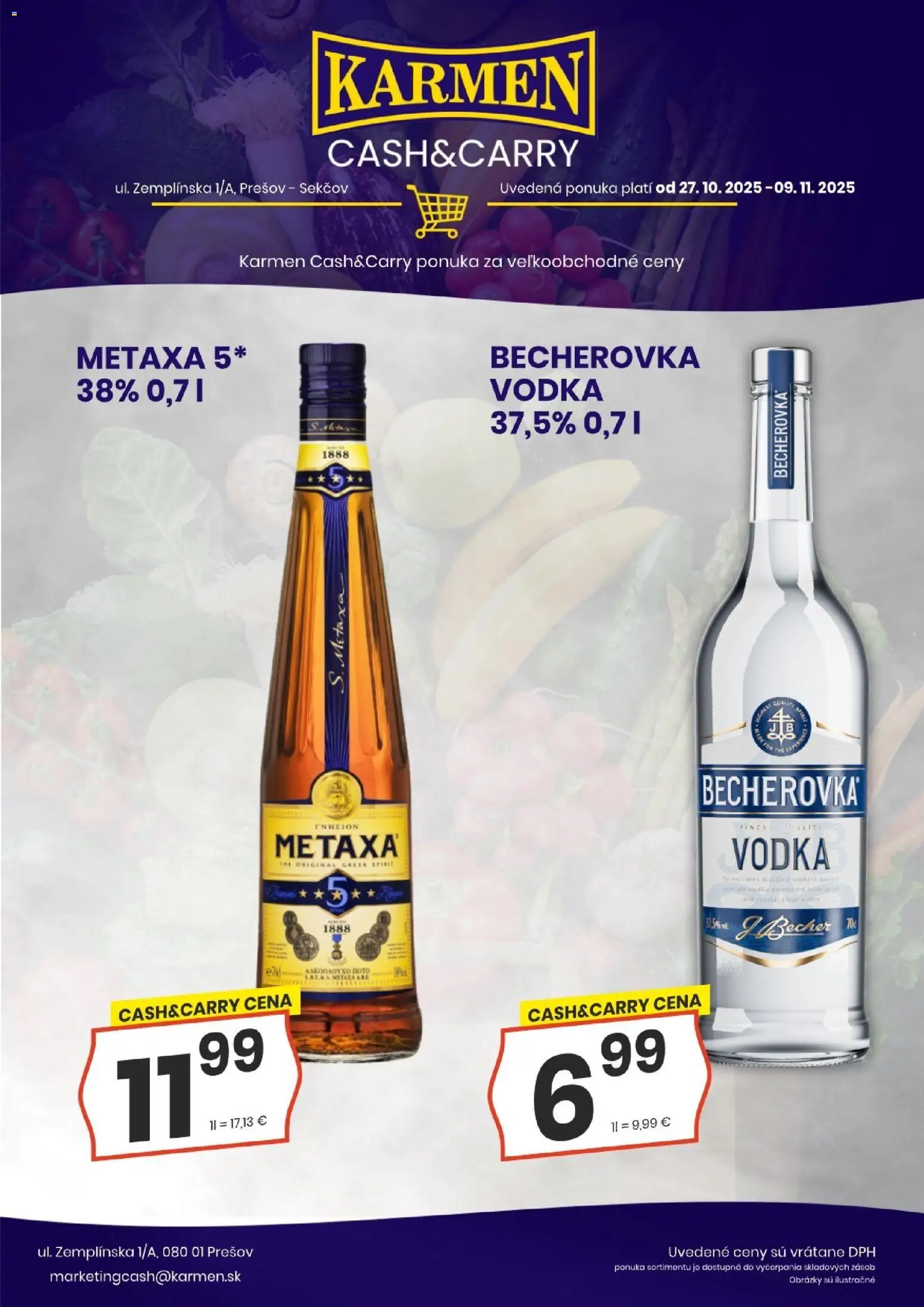 Nové KARMEN CBA akcie – leták je platný od 27.10.2025 | Strana: 3 | Produkty: Becherovka, Metaxa, Vodka