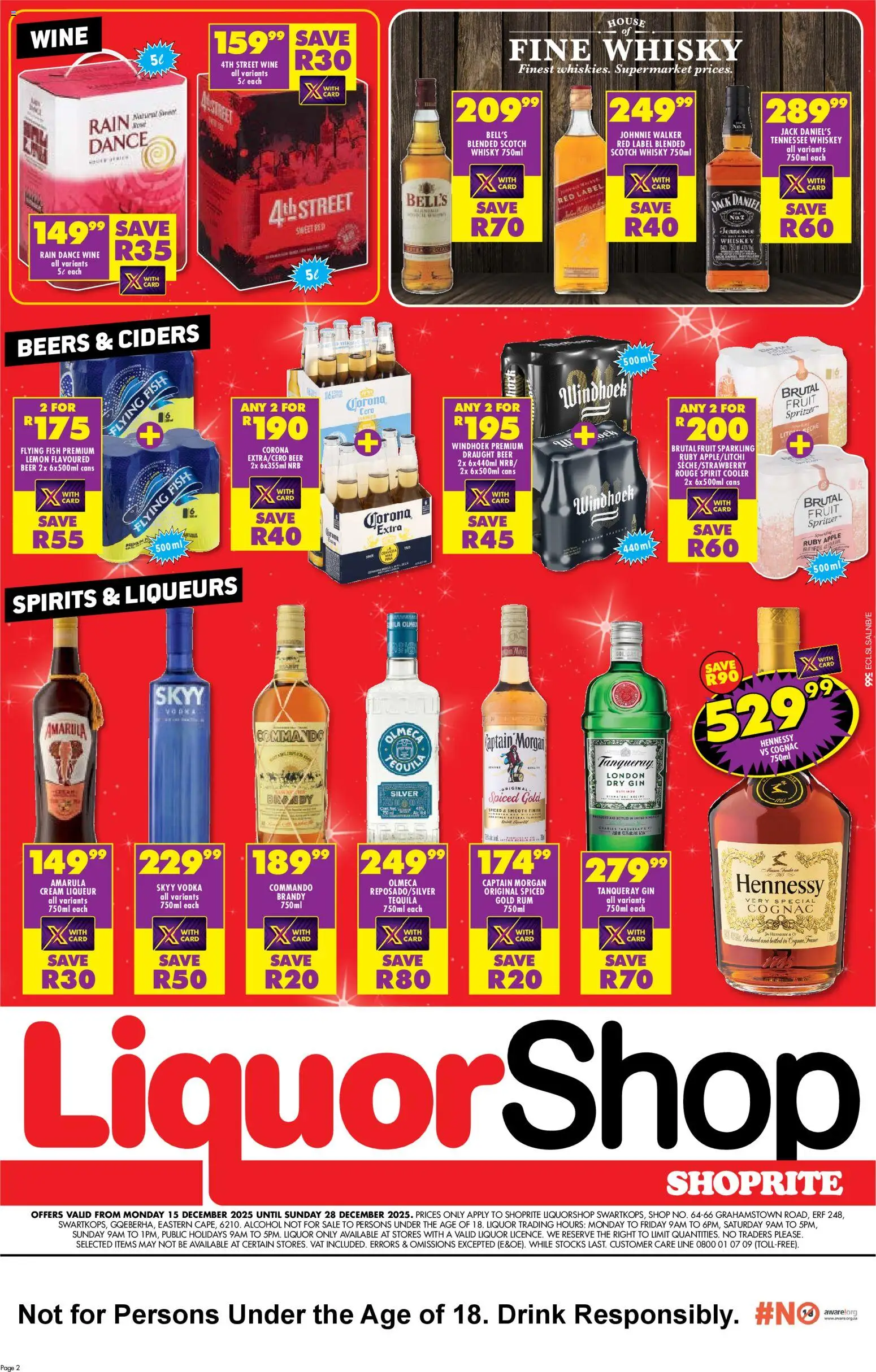 New Shoprite catalogue – valid from 15.12.2025 | Page: 2 | Products: Rum, Wine, Gin, Ensalada de quino