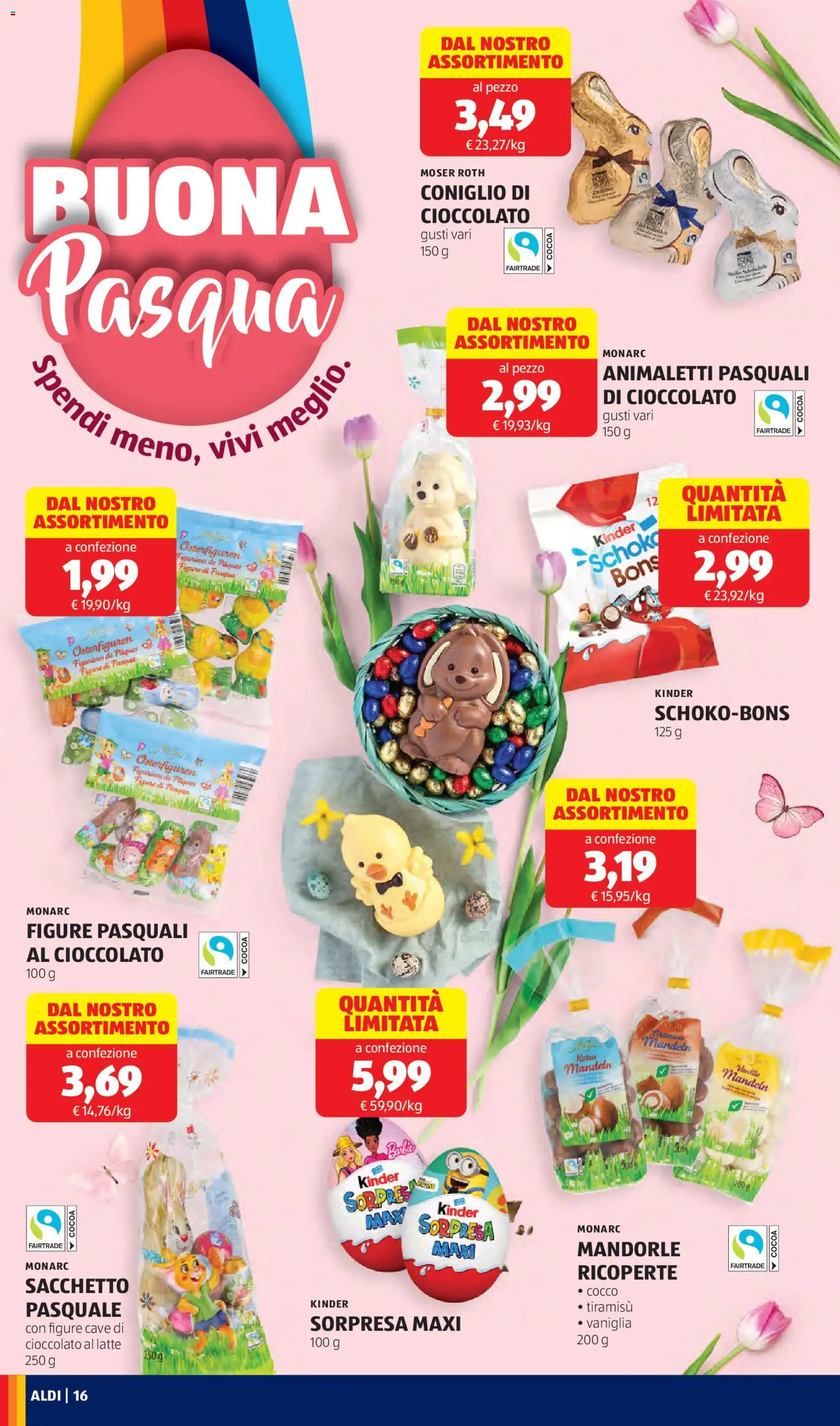 Volantino Aldi del 23.02.2026 | Pagina: 16 | Prodotti: Cioccolato, Latte, Mandorle, Cocco