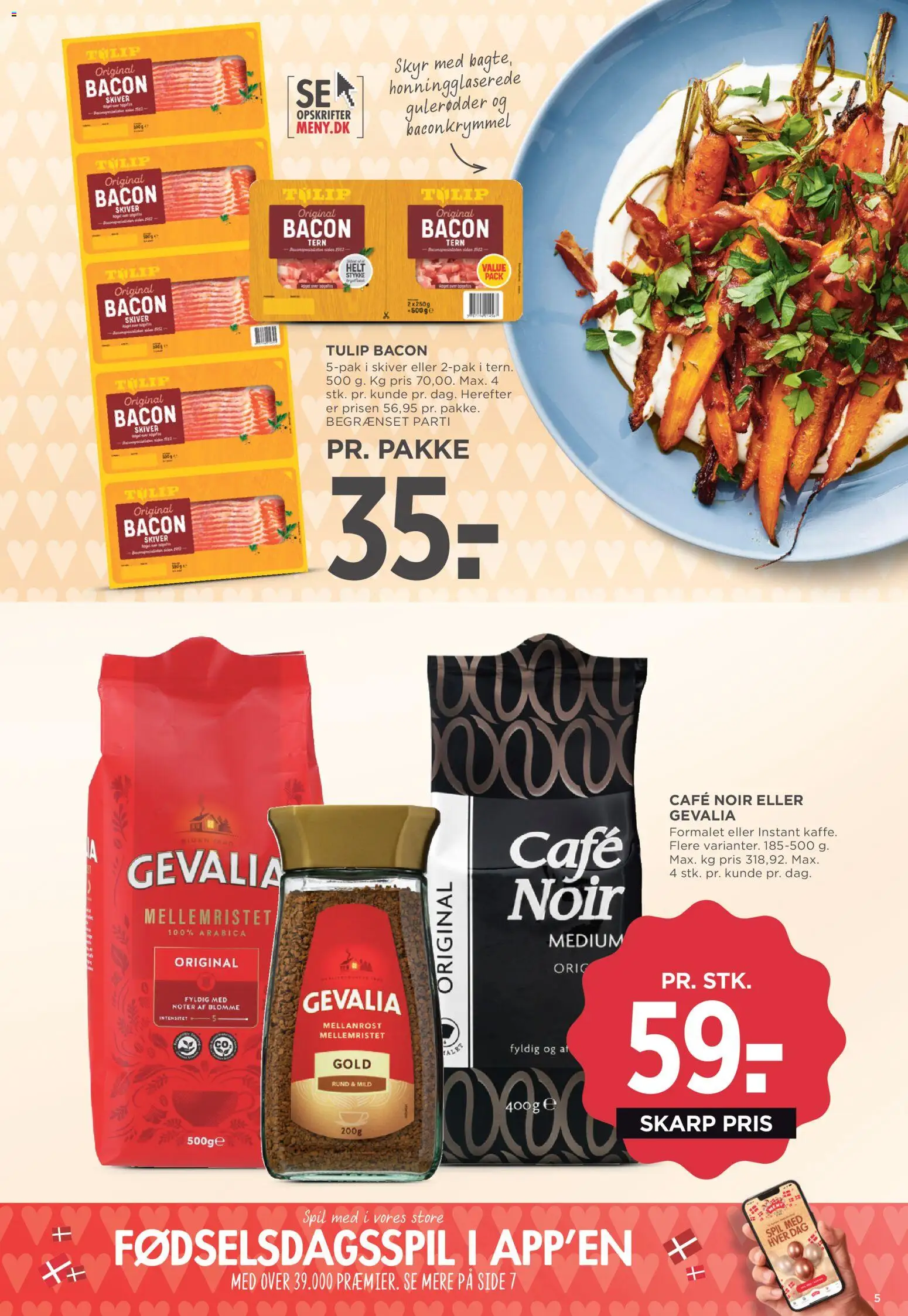 Meny tilbudsavis – gyldig fra 01.05.2026 | Side: 5 | Produkter: Skyr, Gulerødder, Bacon, Spil