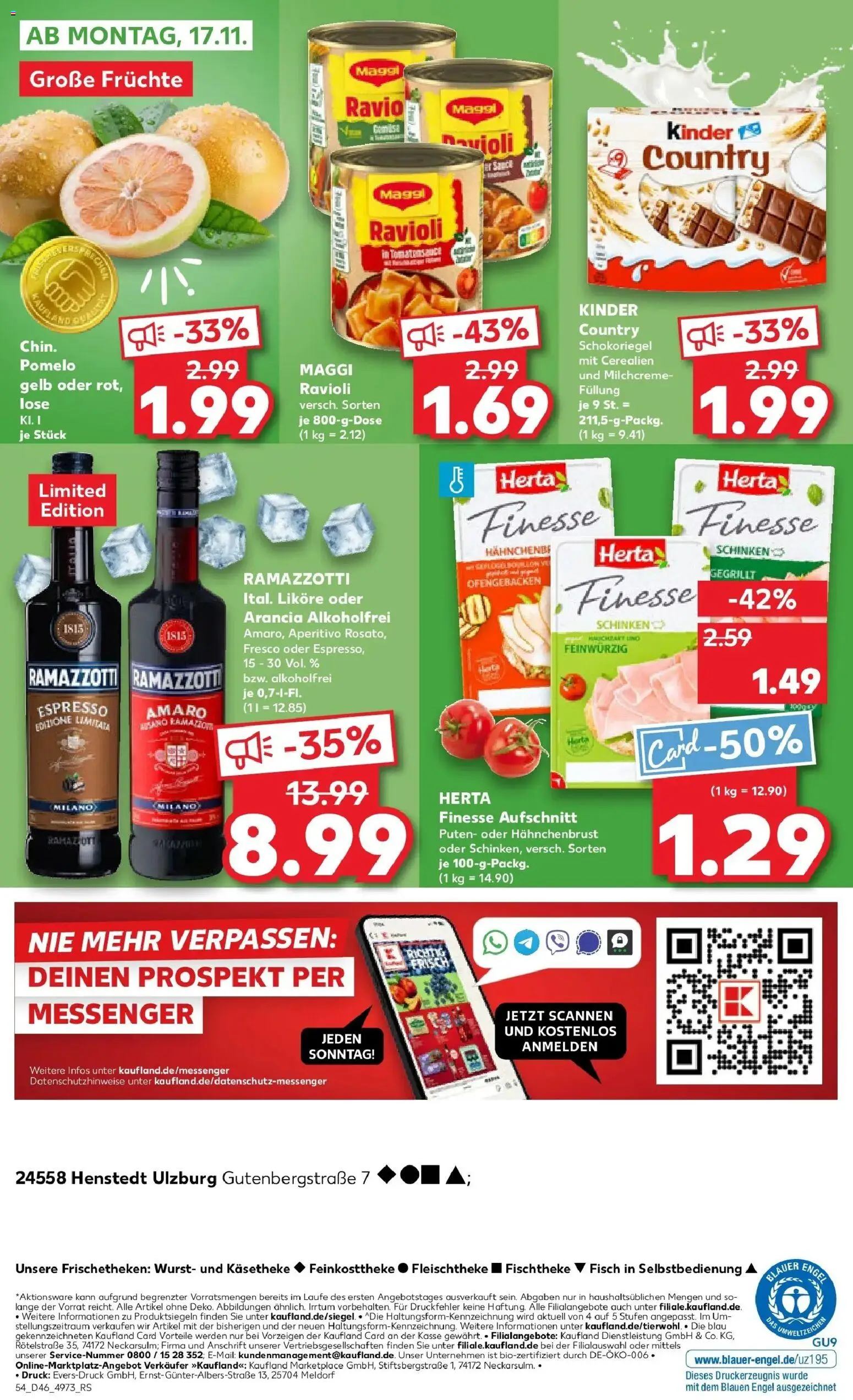Kaufland prospekt Henstedt-Ulzburg	 – gültig ab 13.11.2025 | Seite: 54 | Produkte: Wurst, Ramazzotti, Kinder country, Hahnchenbrust