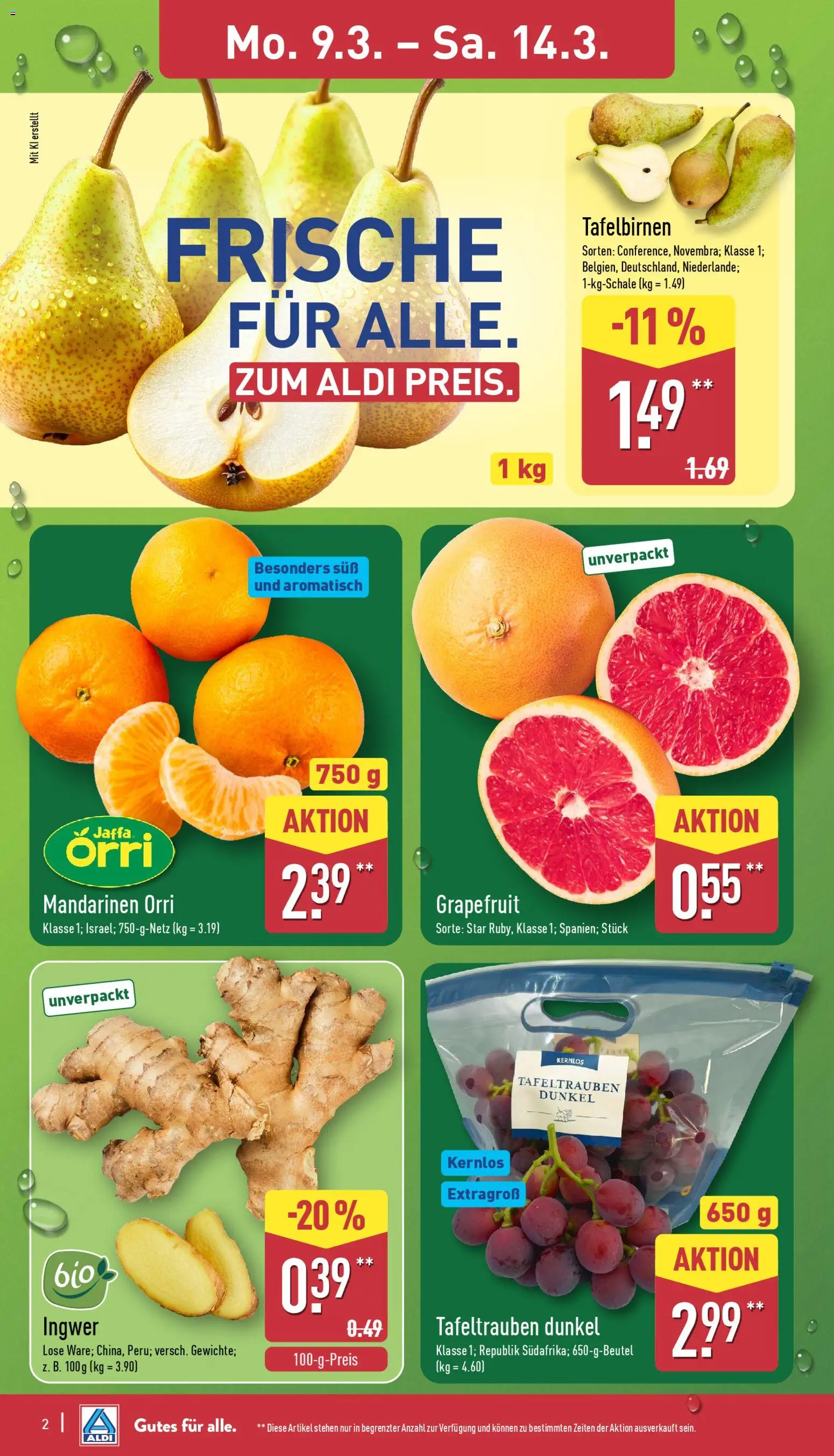 Aldi Prospekt 	 – gültig ab 09.03.2026 | Seite: 2 | Produkte: Mandarinen, Grapefruit