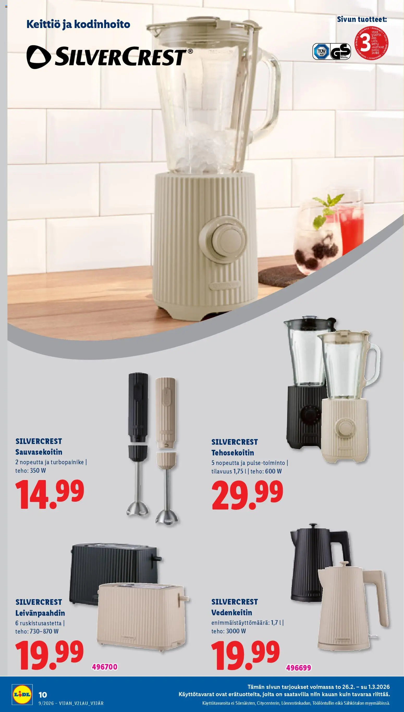 Lidl tarjoukset – voimassa 26.02.2026 alkaen | Sivu: 14 | Tuotteet: Vedenkeitin, Leivänpaahdin, Keittiö, Tehosekoitin