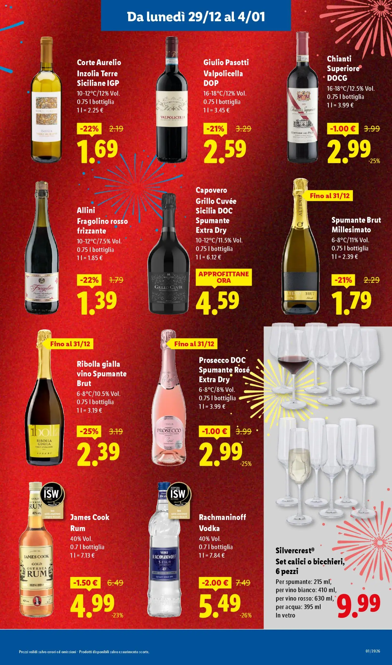 Volantino Lidl del 29.12.2025 | Pagina: 11 | Prodotti: Prosecco, Rum, Bottiglia, Vino bianco