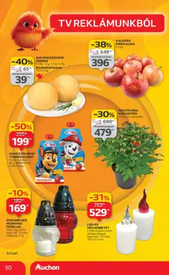Auchan Akciós újság - amely érvényes a következő dátumtól: 24.10.2025 | Oldal: 30 | Termékek: Zsemle, Vitamin d, TV, Alma