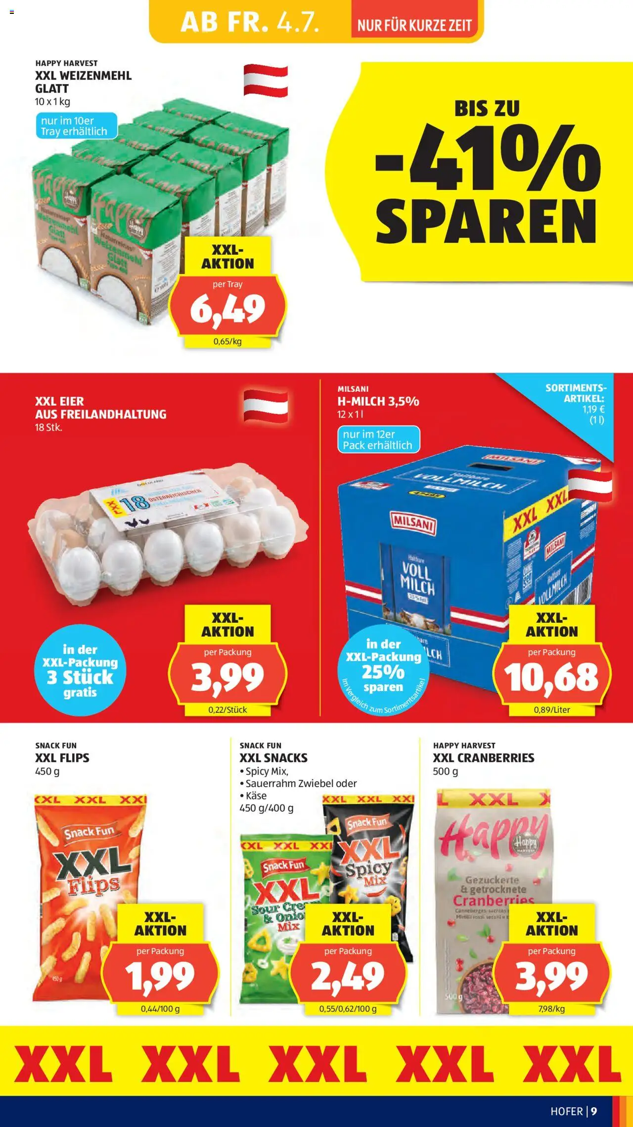 Hofer Flugblatt gültig ab 04.07.2025 | Seite: 11 | Produkte: Milch, Käse, Eier, Sauerrahm