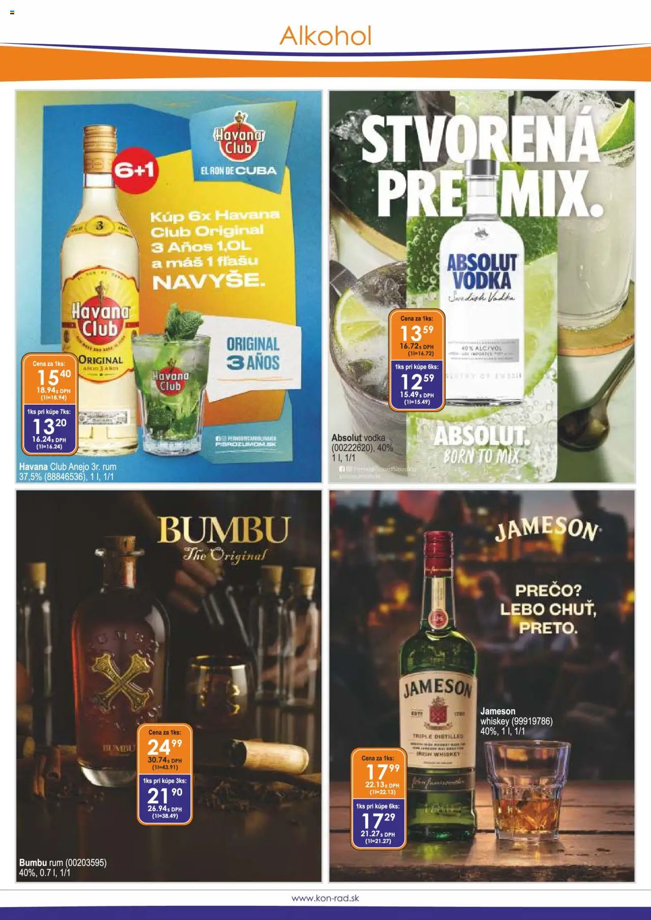 KON - RAD leták │ platný od 01.08.2025 | Strana: 4 | Produkty: Jameson, Vodka, Absolut vodka, Rum