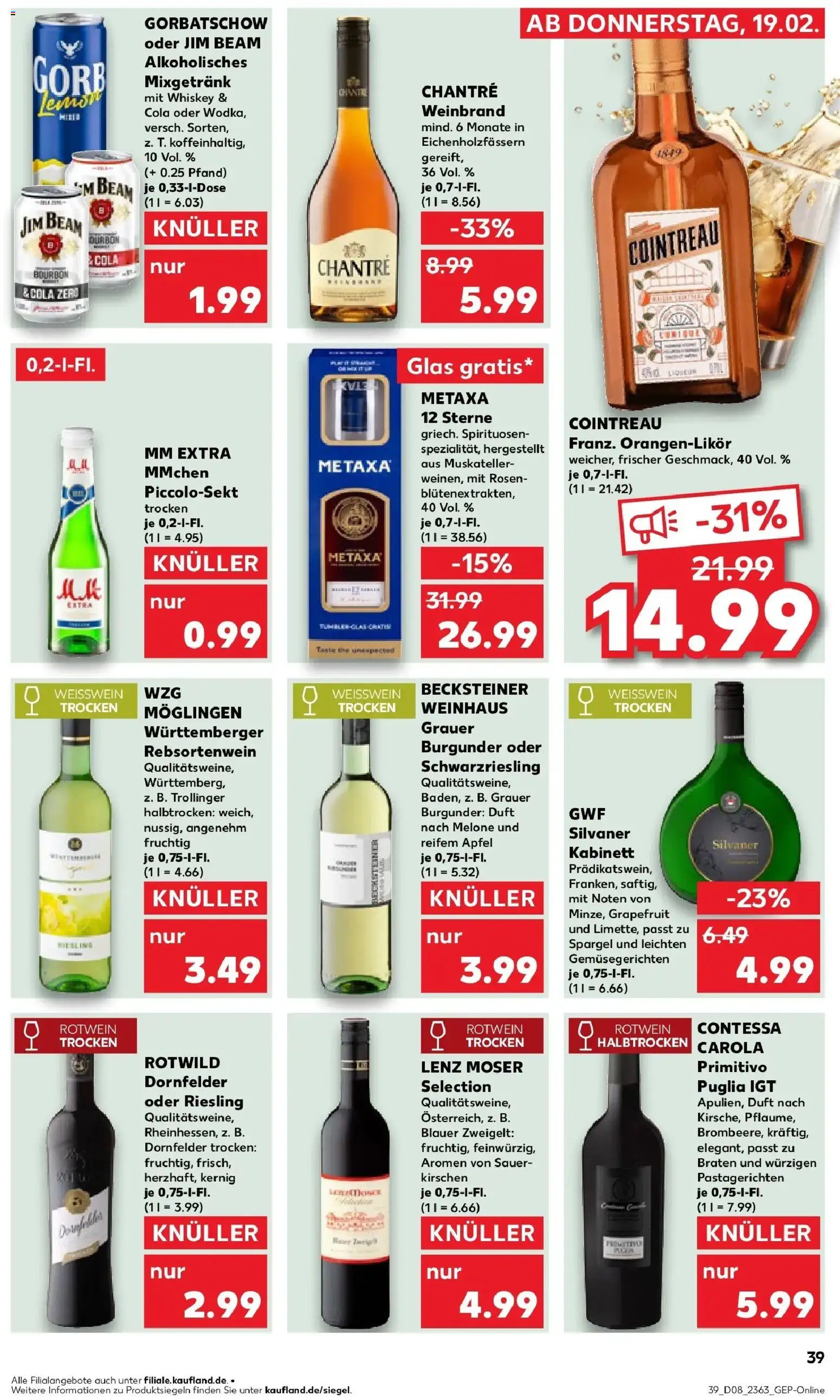 Kaufland prospekt Osnabrück	 – gültig ab 22.02.2026 | Seite: 39 | Produkte: Weißwein trocken, Äpfel, Metaxa, Bourbon