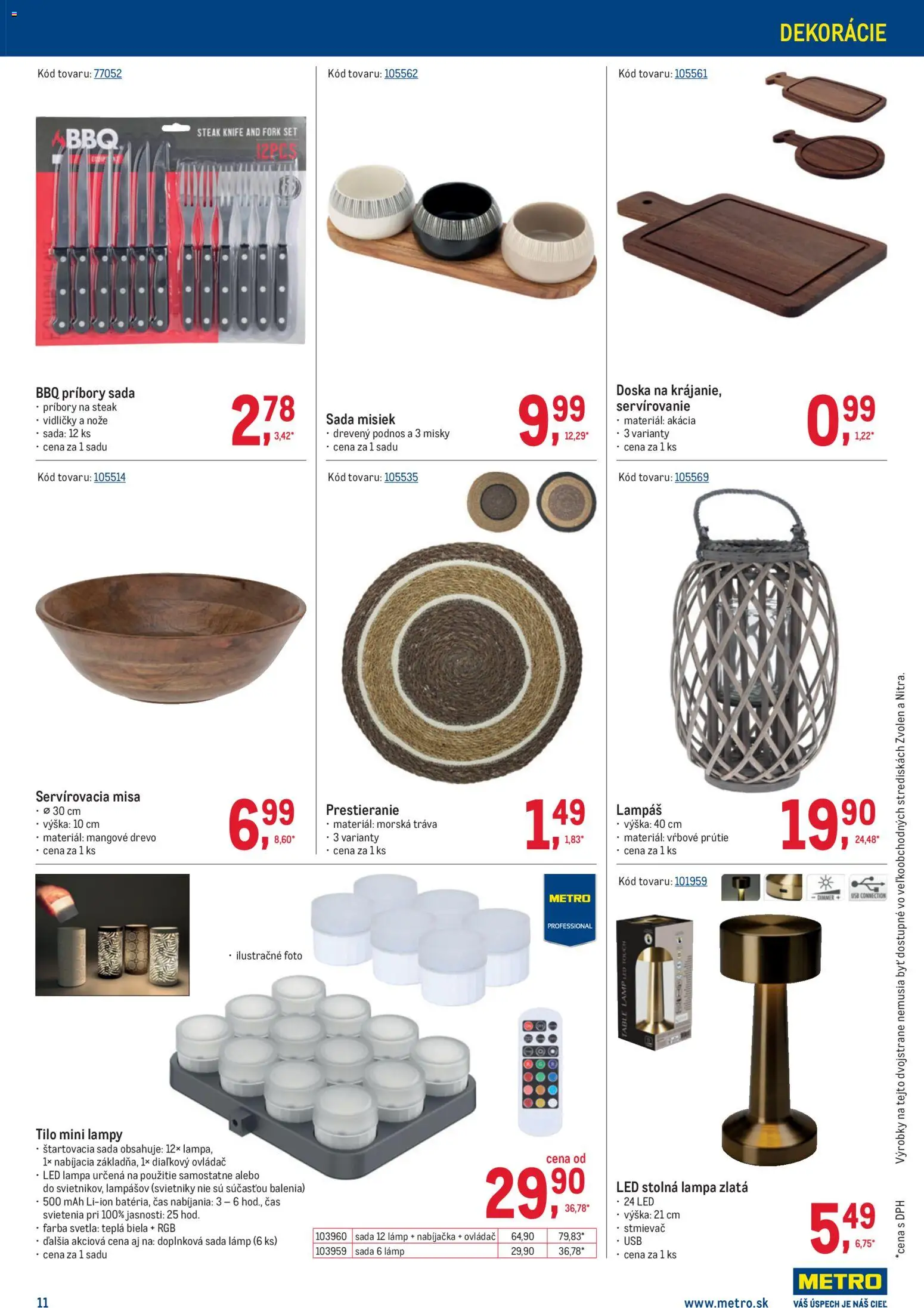 Nové Metro akcie – leták je platný od 08.04.2026 | Strana: 11 | Produkty: Lampa, Led lampa, Stolná lampa, Nabíjačka