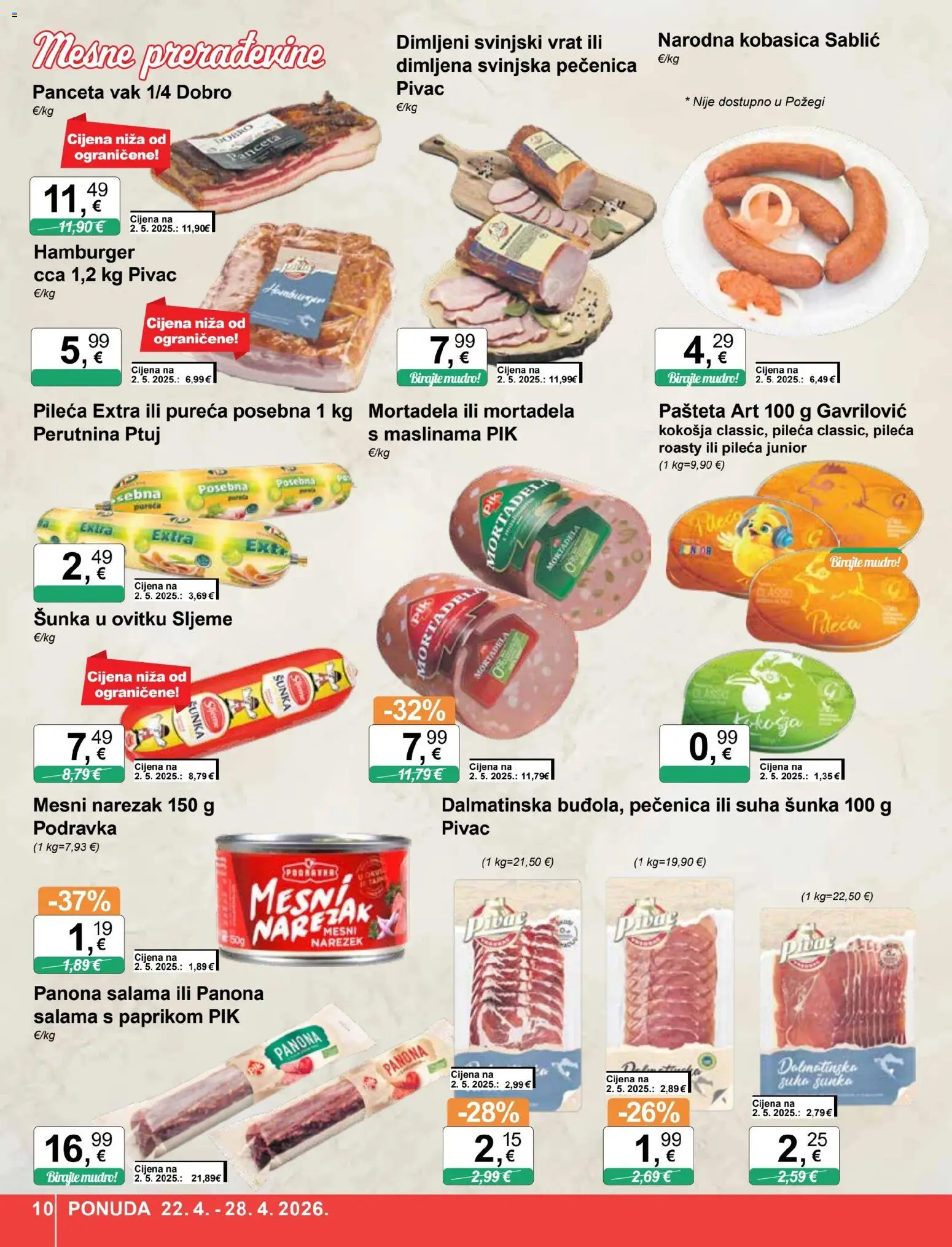 KTC katalog | vrijedi od 22.04.2026 | Stranica: 10 | Proizvodi: Podravka, Kobasica, Perutnina Ptuj, Panceta