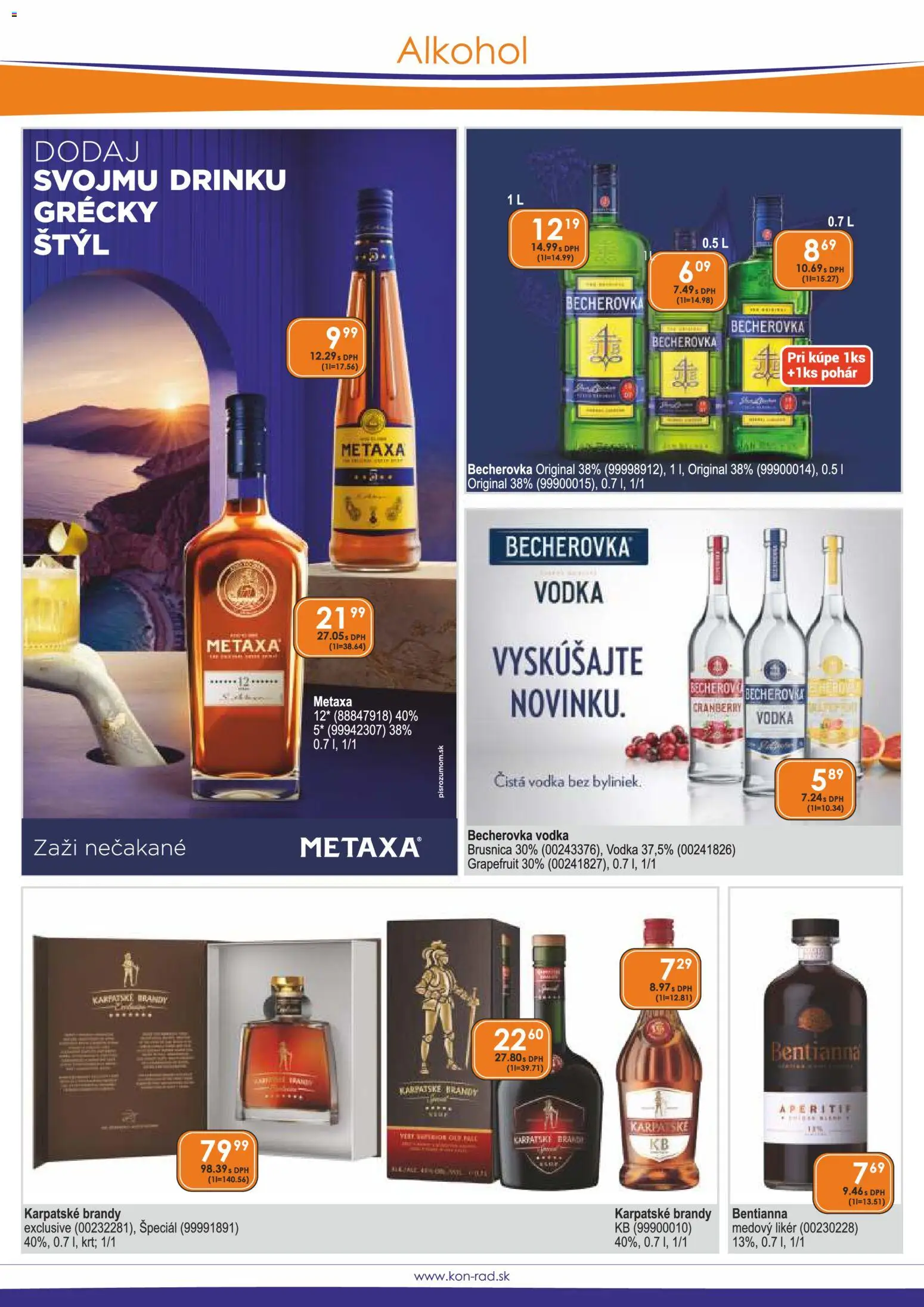 Nové KON - RAD akcie – leták je platný od 01.12.2025 | Strana: 16 | Produkty: Becherovka, Metaxa, Brandy, Vodka