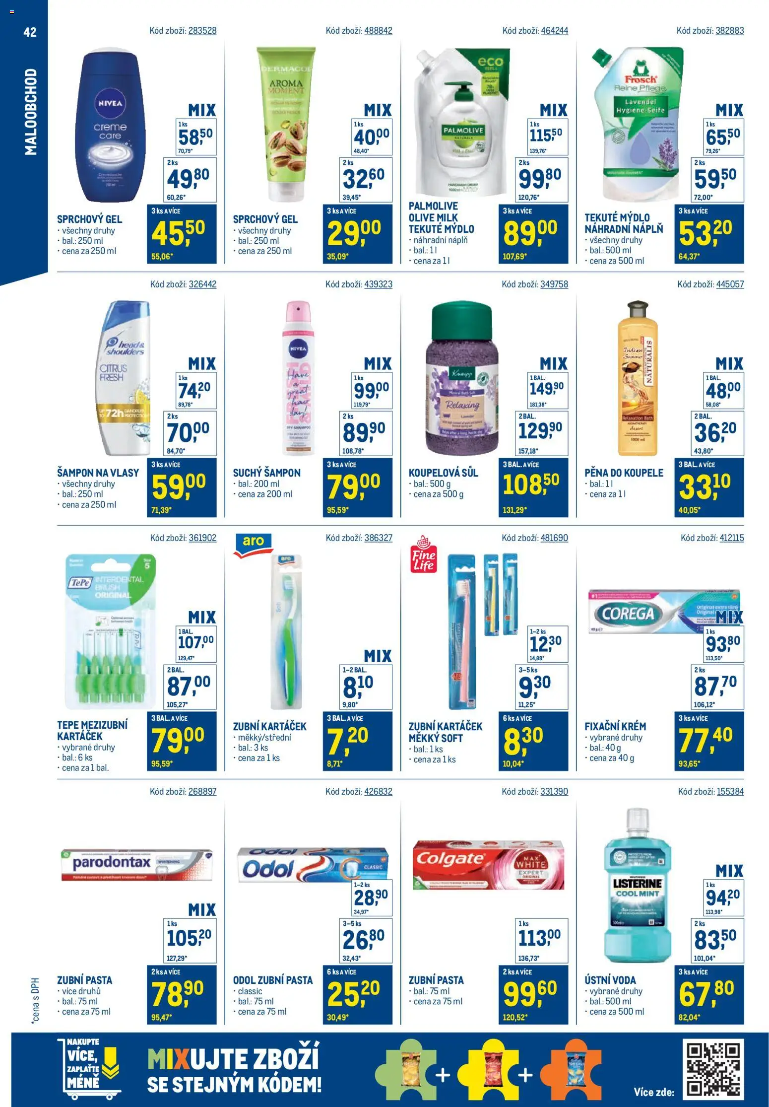 Makro leták - Stabilně výhodná cena - maloobchod od 24.09.2025 | Strana: 42 | Produkty: Sprchový gel, Zubní pasta, Corega, Voda
